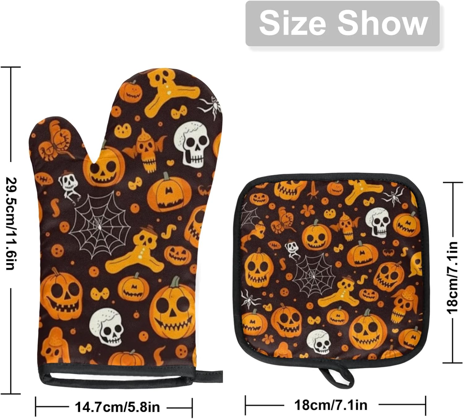 Aglebo Halloween pumpkin spider skull oven mitts set