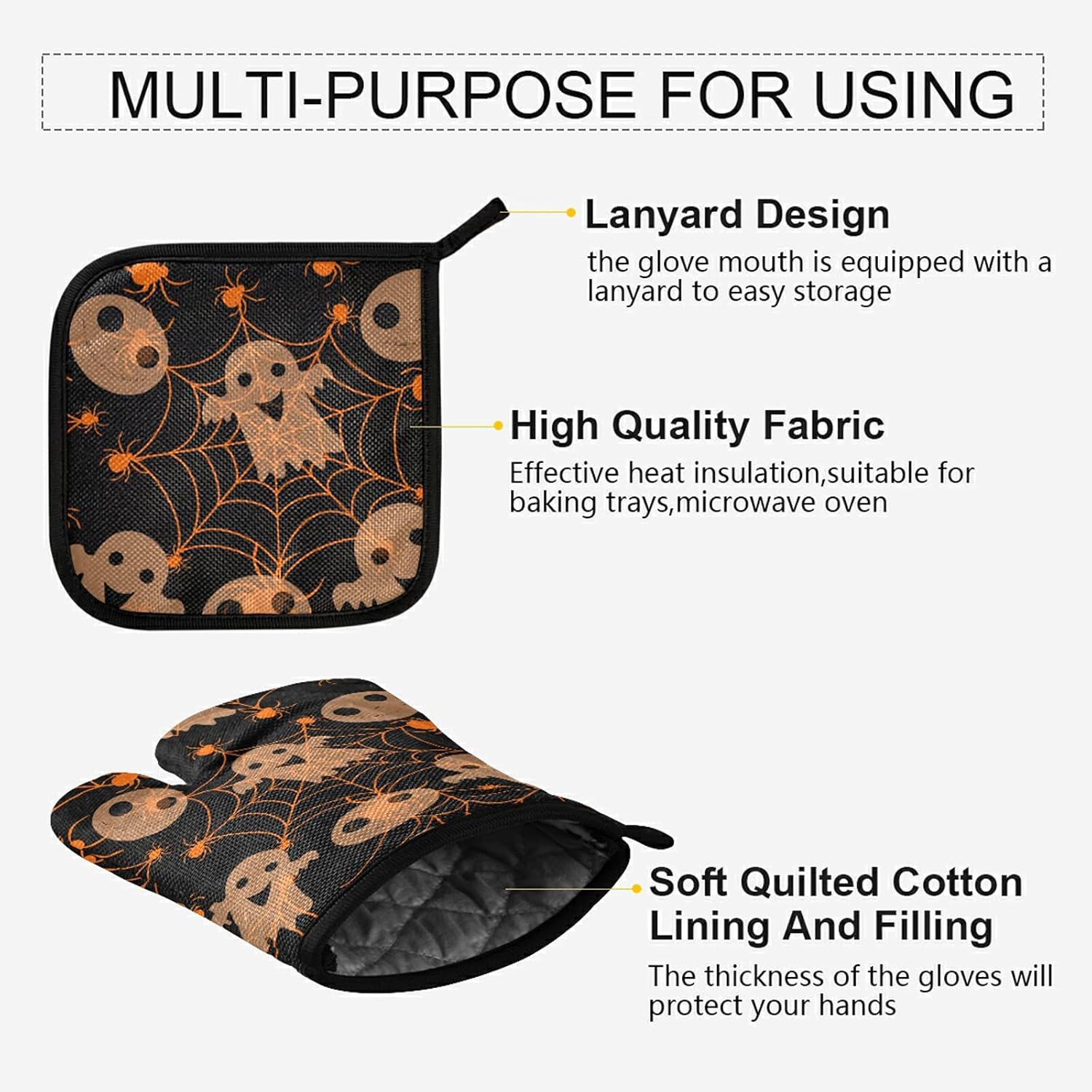 Aflyko Halloween Oven Mitt Set Heat Resistant Functional Cooking Gloves Potholders