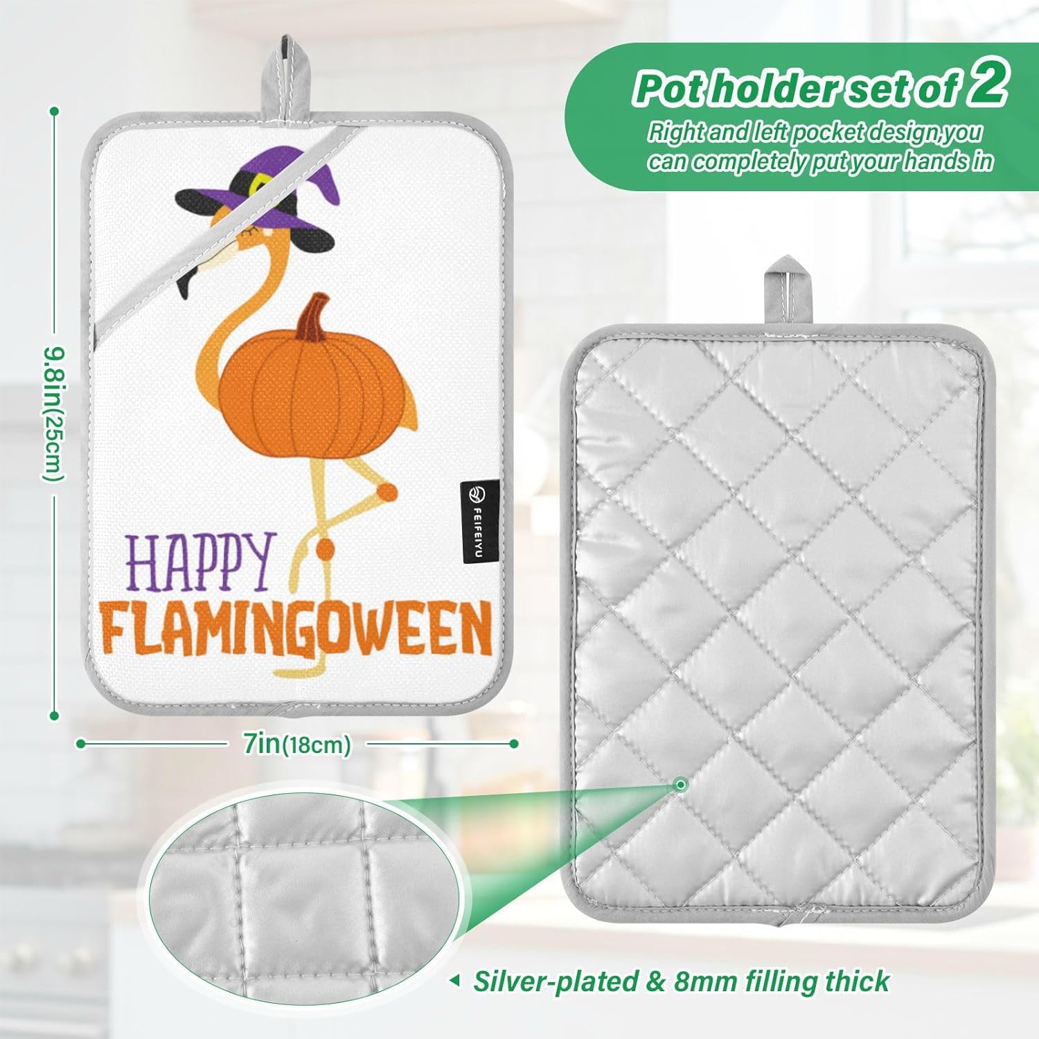 Flamingo Halloween Potholders Set