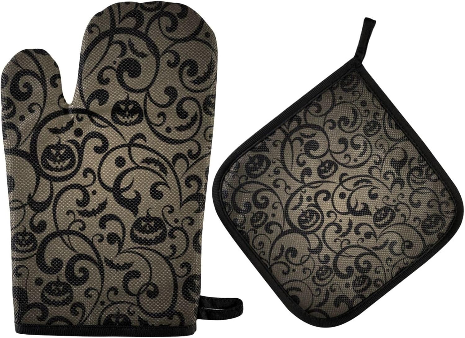 Fygkptb Halloween Black Flowers with Pumpkins Oven Mitts Set