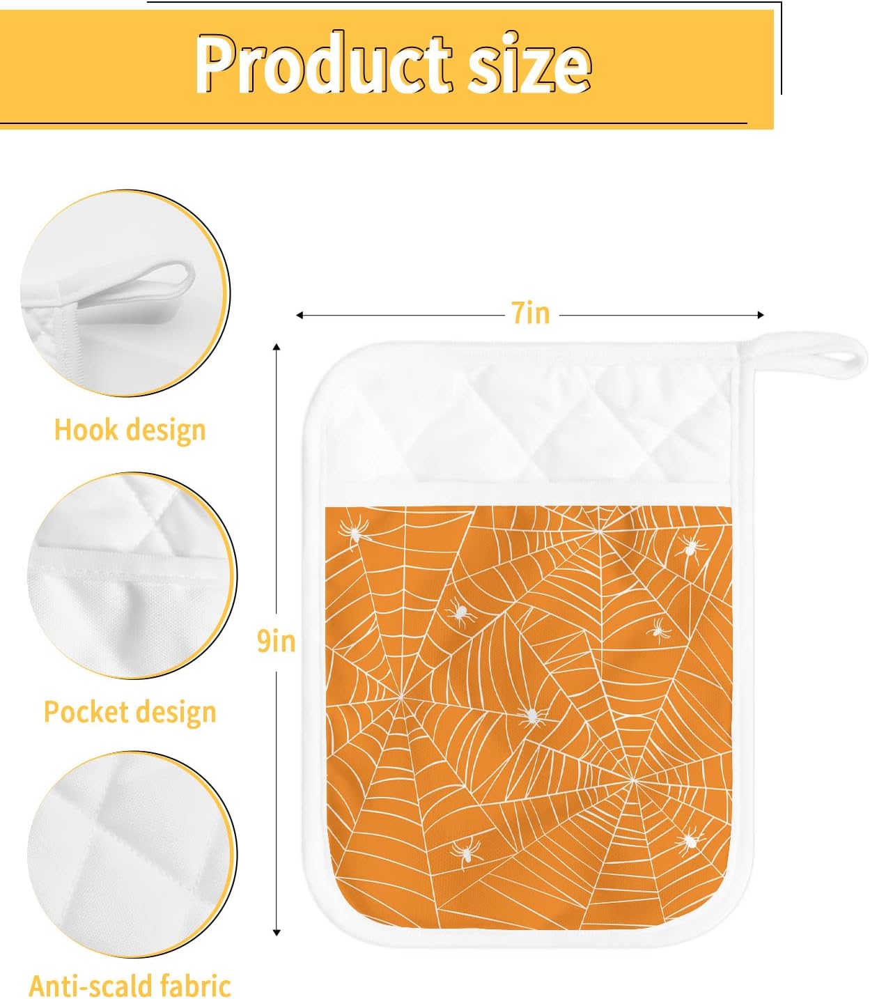 Halloween Araneid Web 5PCS Pot Holders Set - Heat Resistant with Pockets and Loop