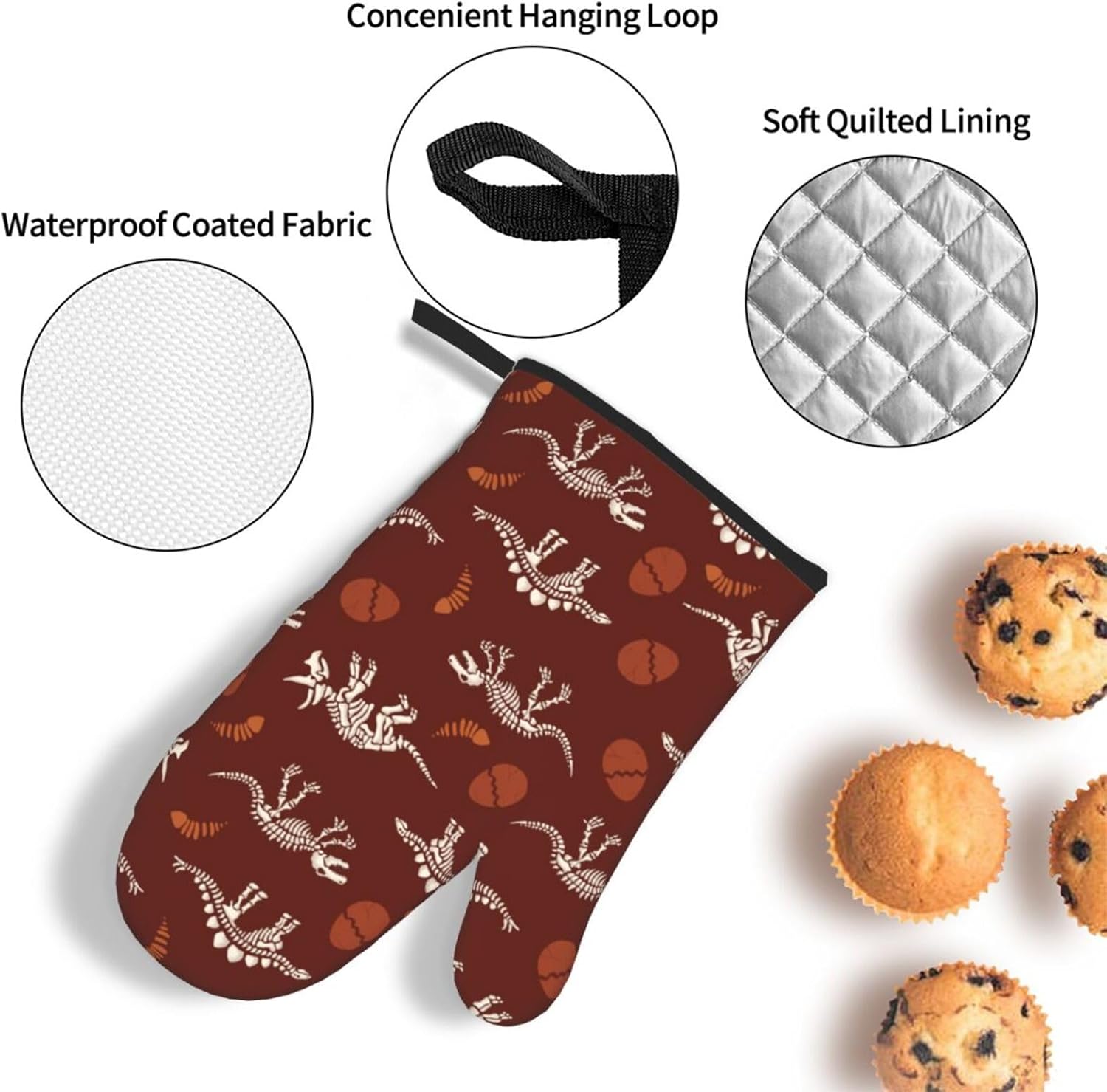 Dinosaur Oven Mitts and Pot Holders Set - Funny Heat Resistant Gloves