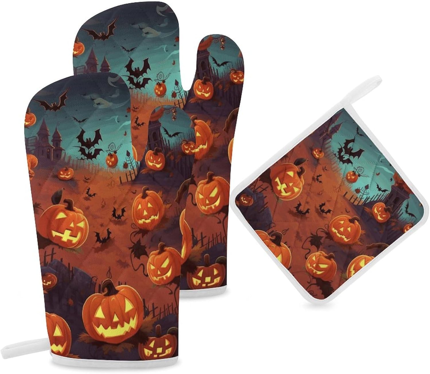 Halloween Cookware Gloves Heat-Resistant Oven Mitts Set of 3
