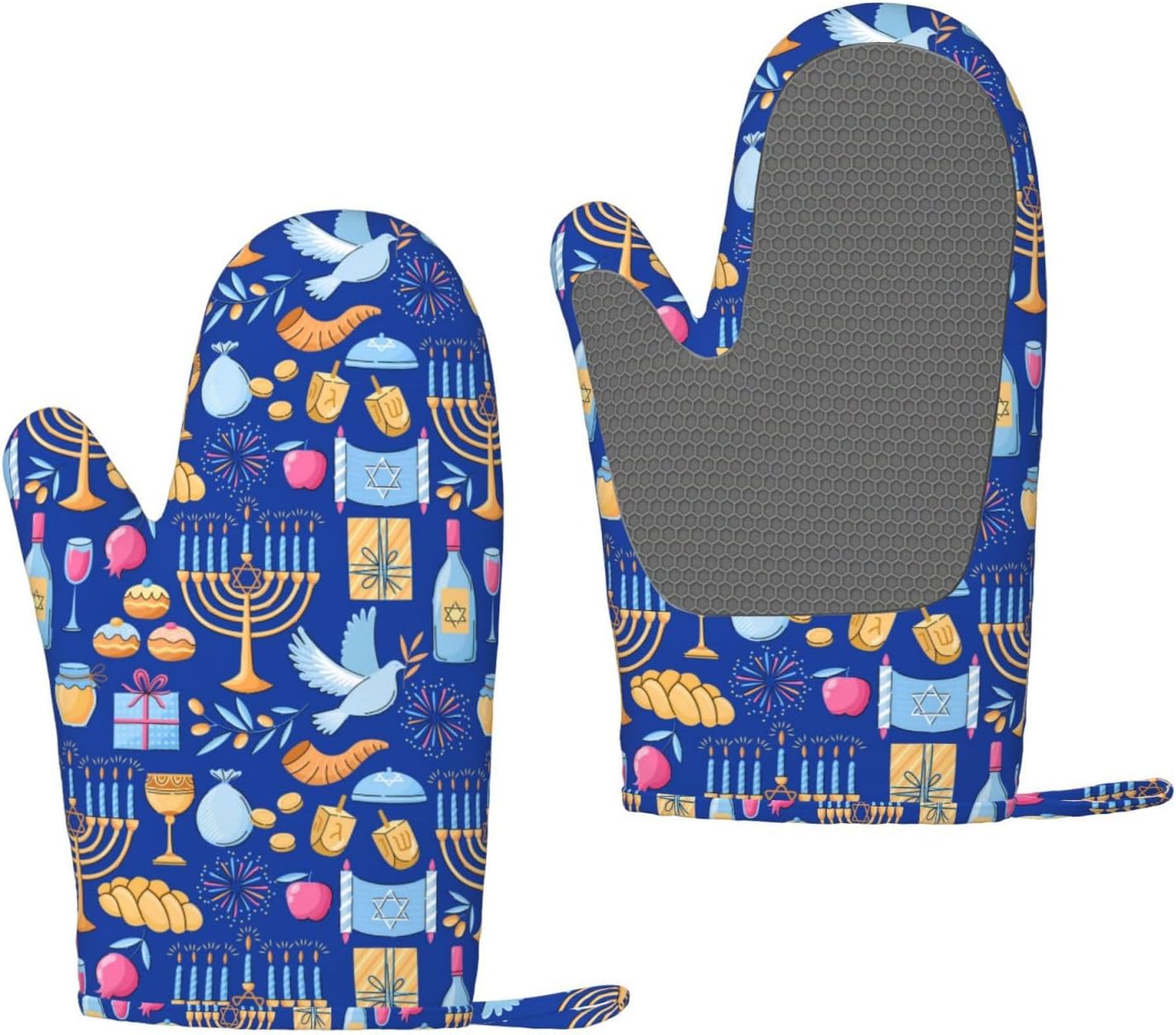 Happy Hanukkah Silicone Oven Mitts for Kitchen Baking BBQ