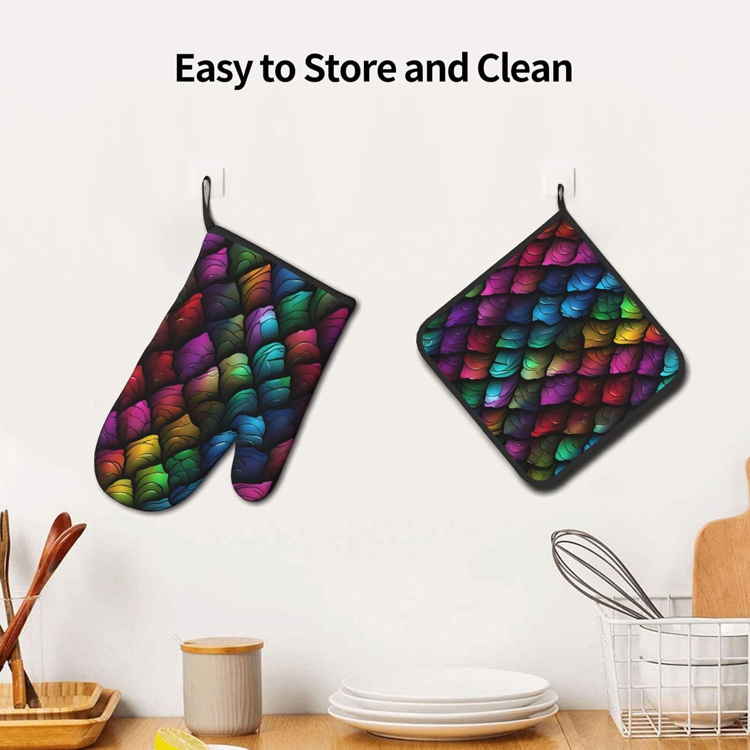 Quopvn Dragon Scale Printed Oven Mitts Pot Holders 2PCS Set