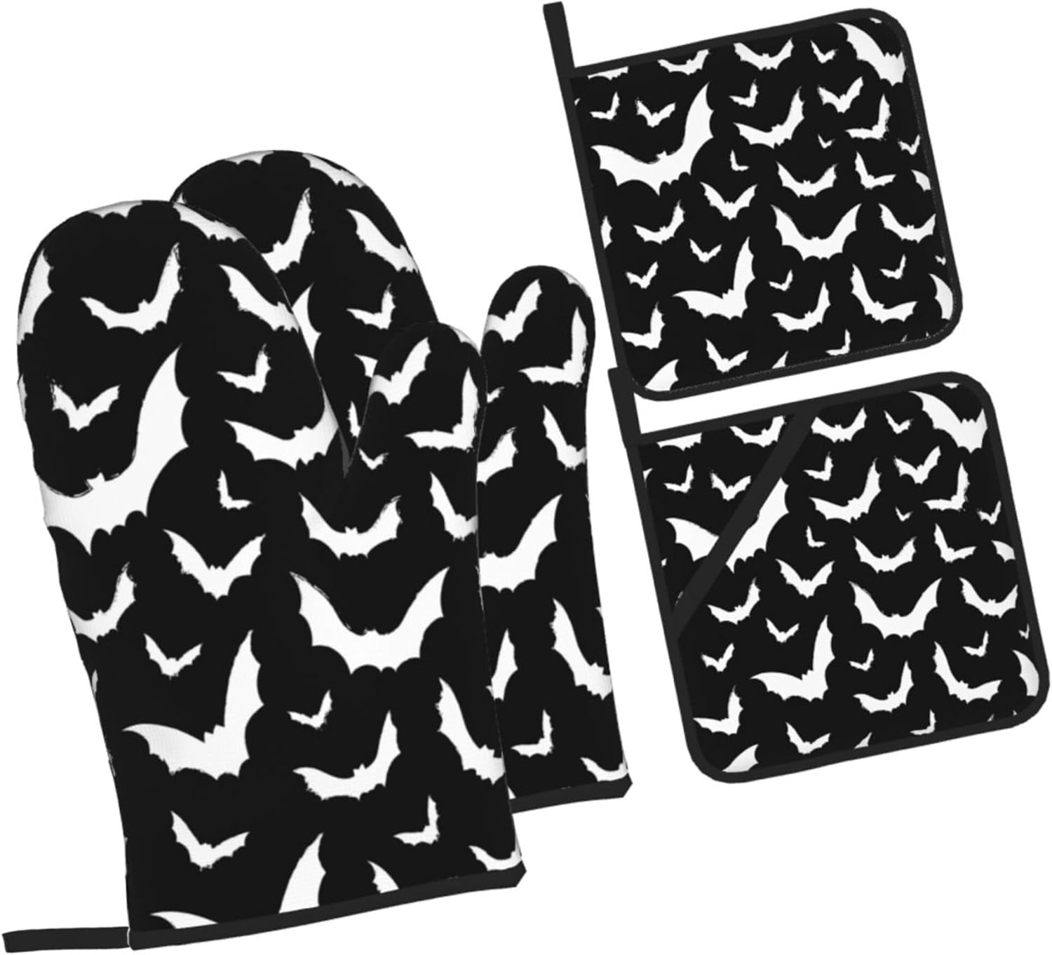 Halloween Black Cats Oven Mitts and Pot Holders Set