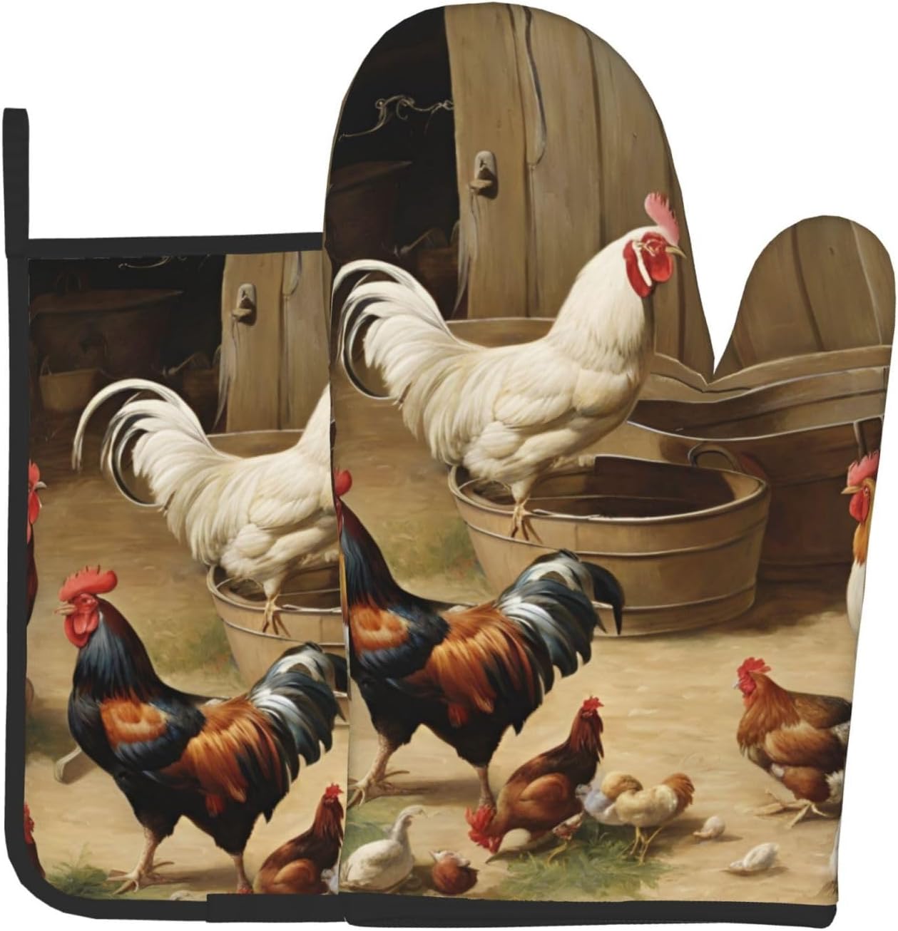 Roast Chicken Hen Farm Oven Mitts and Pot Holders 2pcs Set