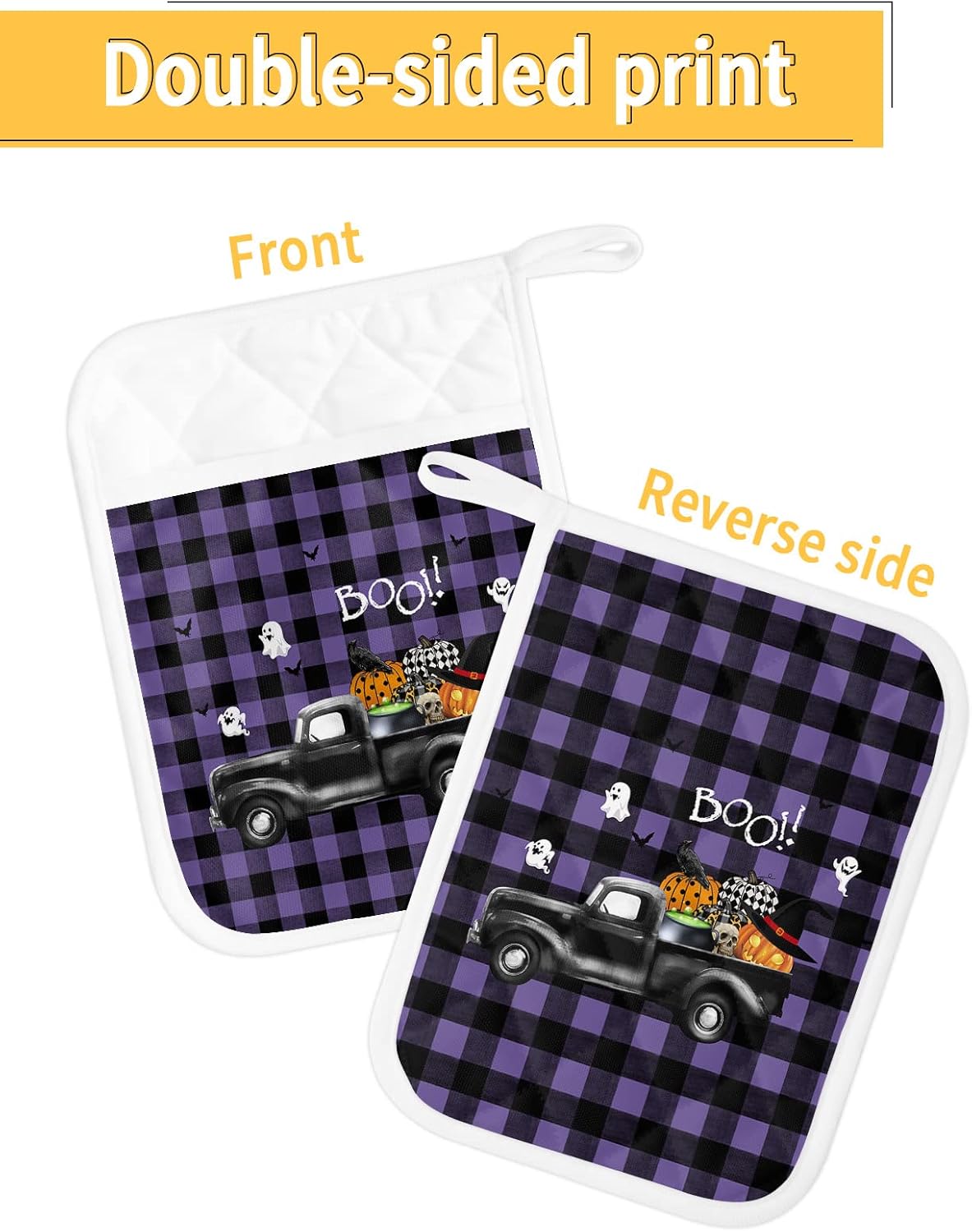 Happy Halloween Truck Potholders Set