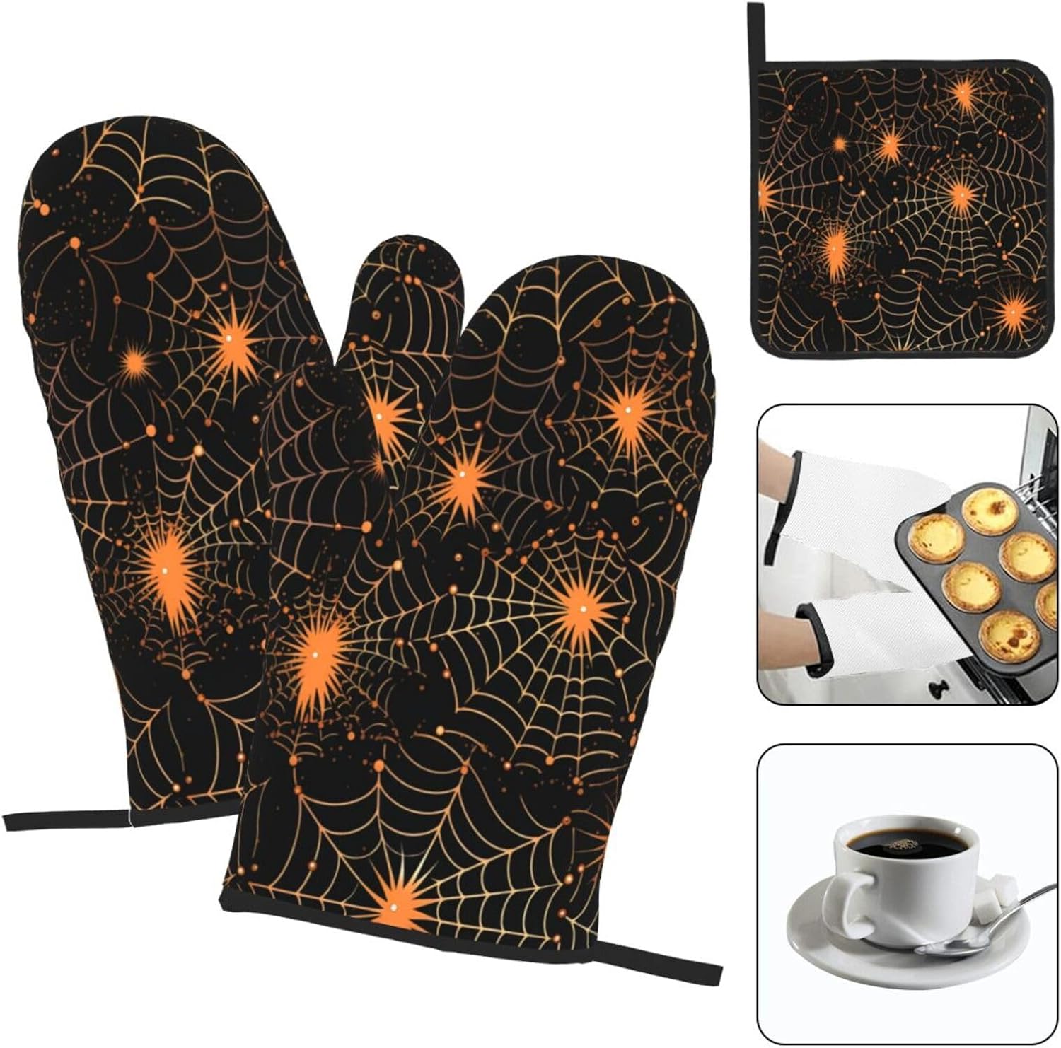 Beubebim Halloween Spider Web Oven Mitts Set of 3