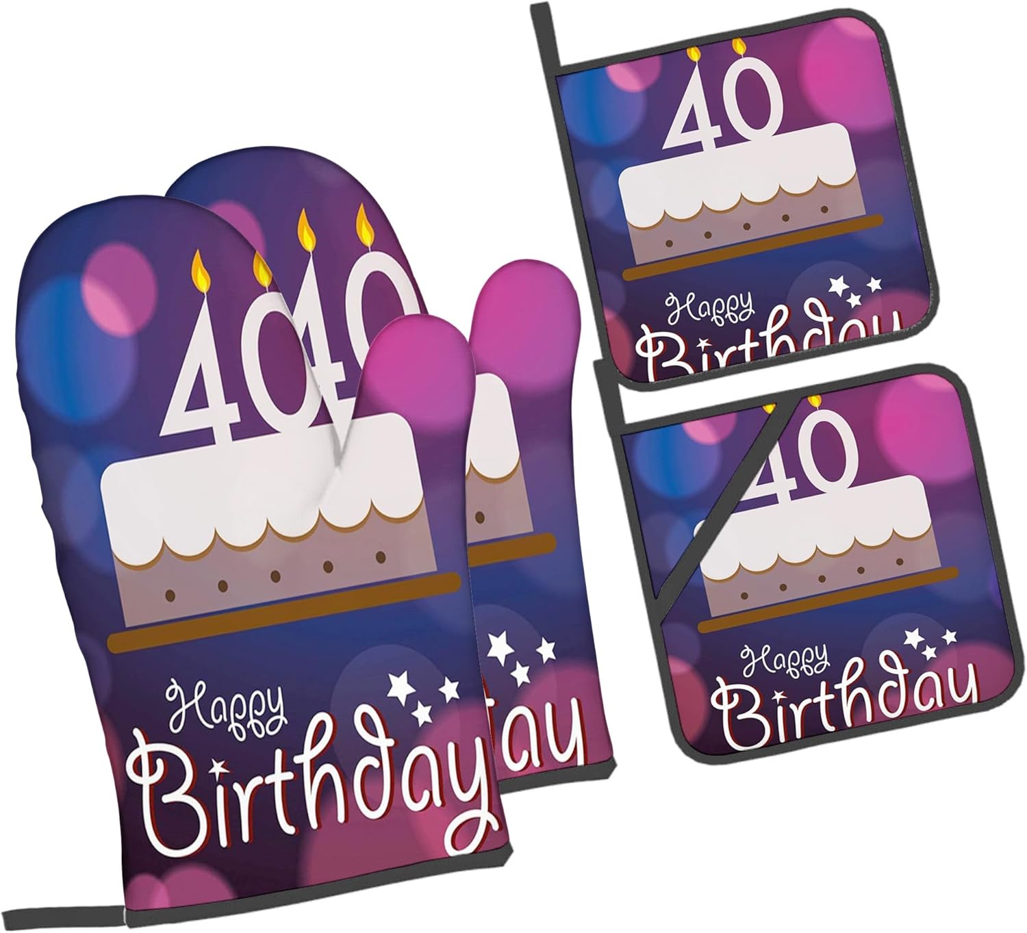 40th BirthdayOven Mitts and Pot Holders SetPink White