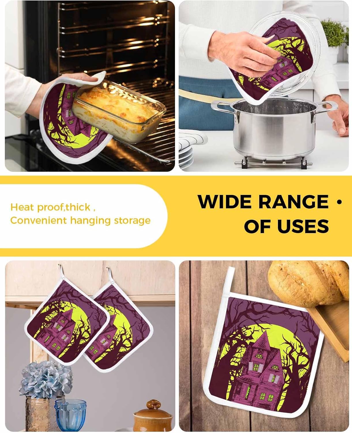 Festive Halloween Pot Holder Heat Insulation Oven Mitt Easy Clean Loop Trivet
