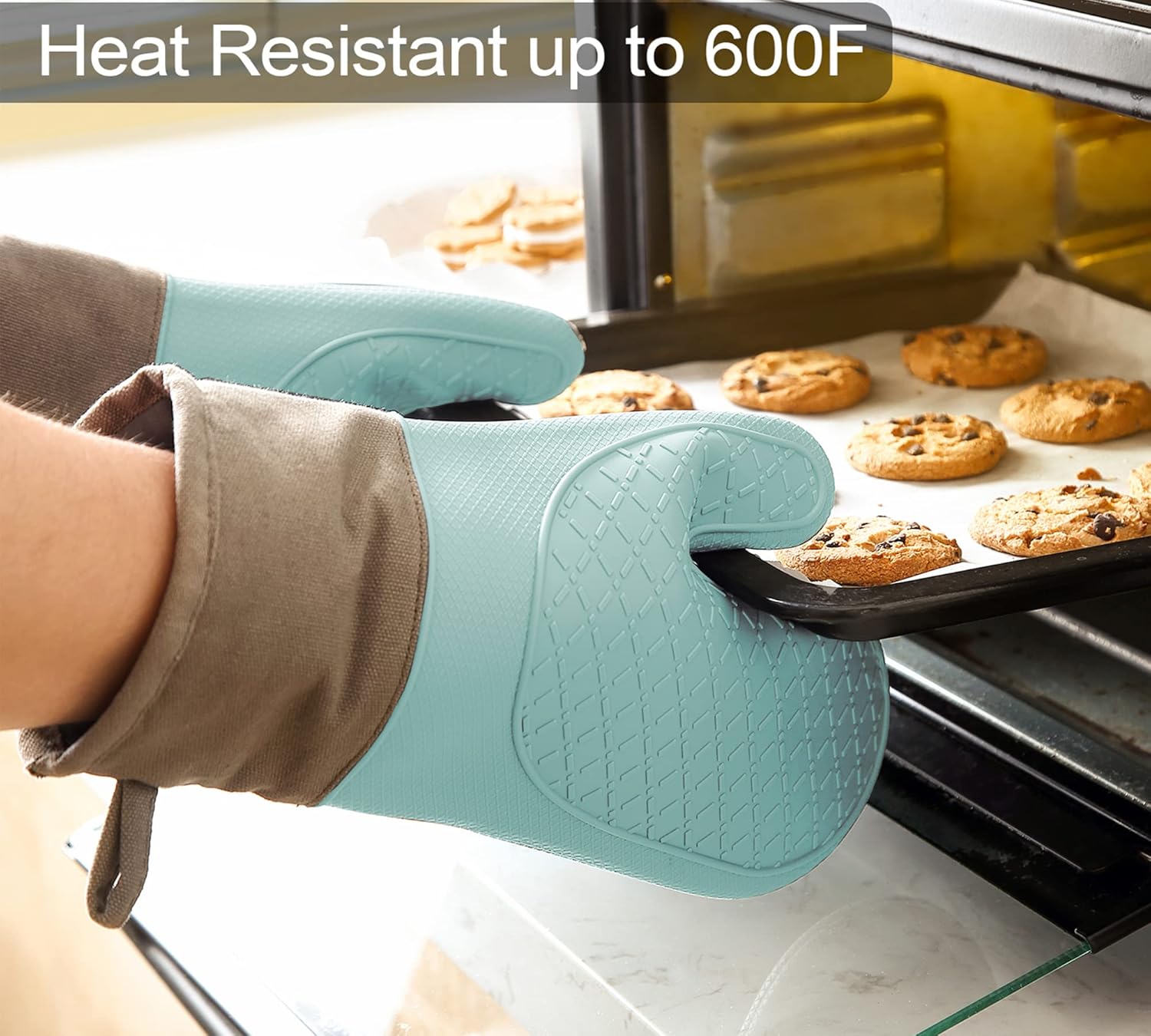 Domonic Home Heat-Resistant Oven Mitts Set Silicone for 600F Protection