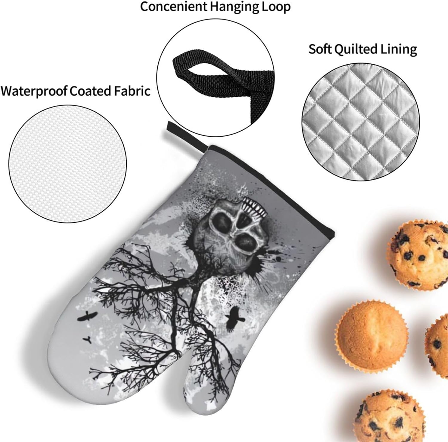 Halloween Skull Oven Mitts and Pot Holders Set Heat-Resistant