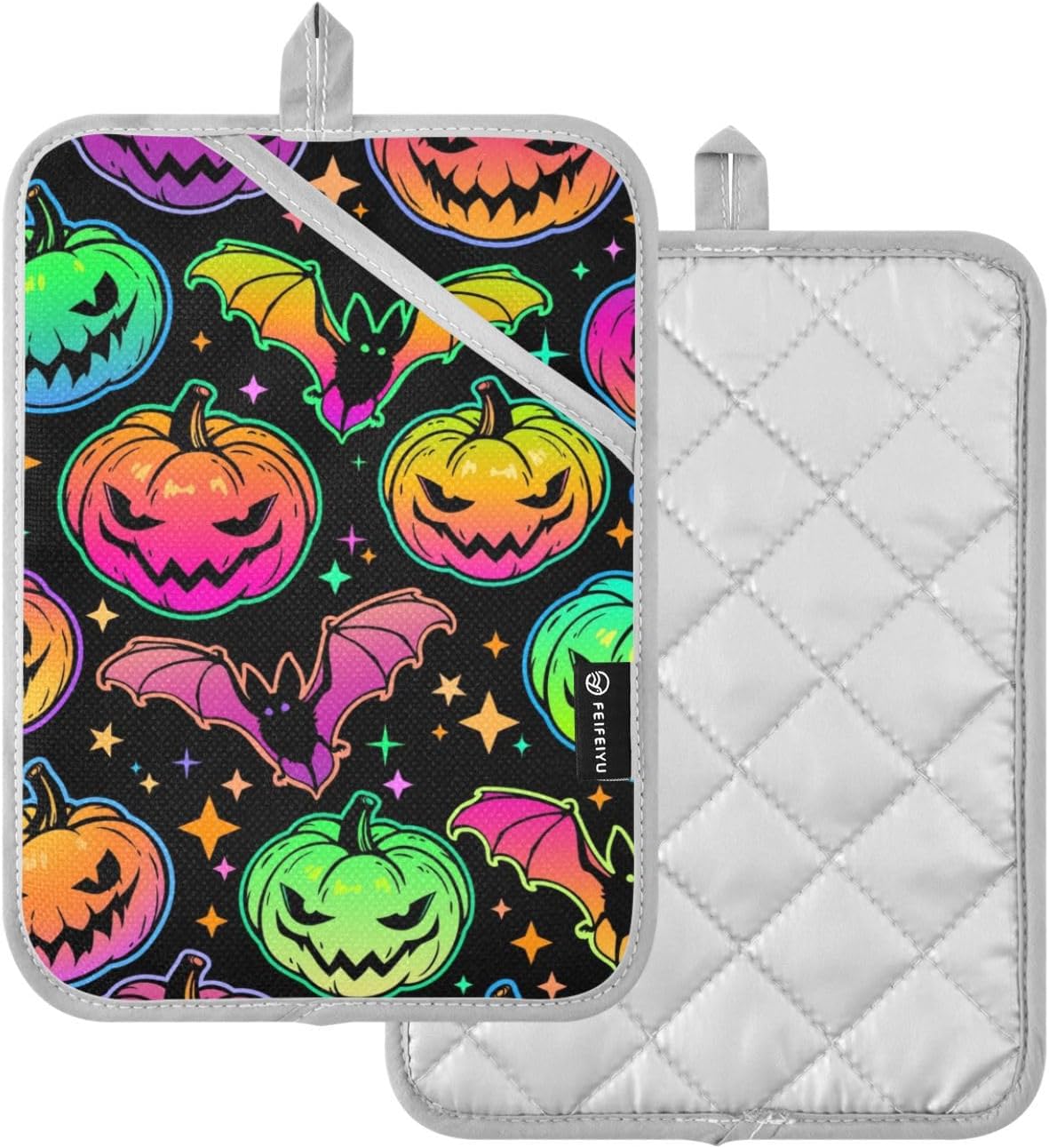 Colorful Halloween Pumpkin Bat Oven Mitts Set