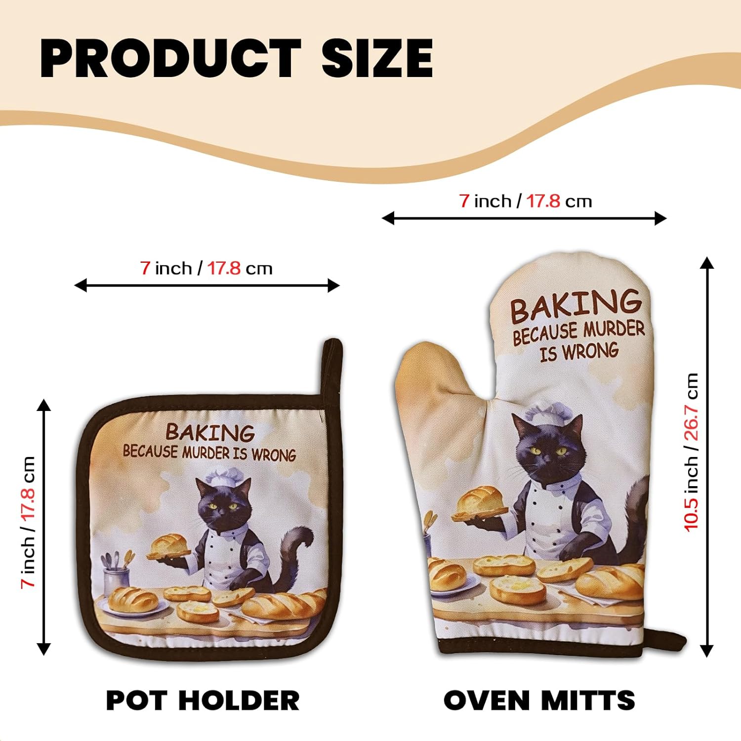 steward Cat Oven Mitt Set with Humor Make Baking Fun