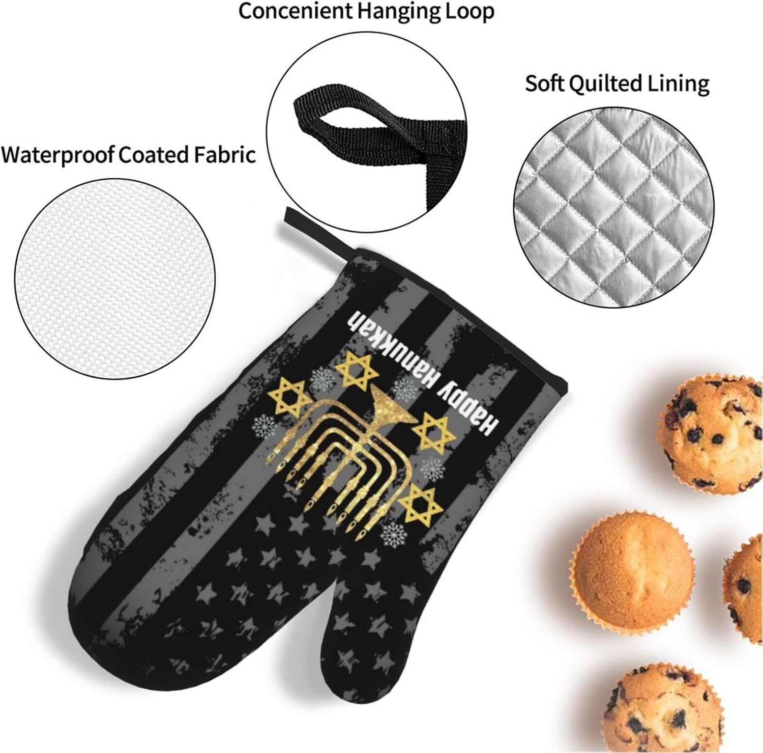 Happy Hanukkah Oven Mitts Pot Holders Set 4PCS