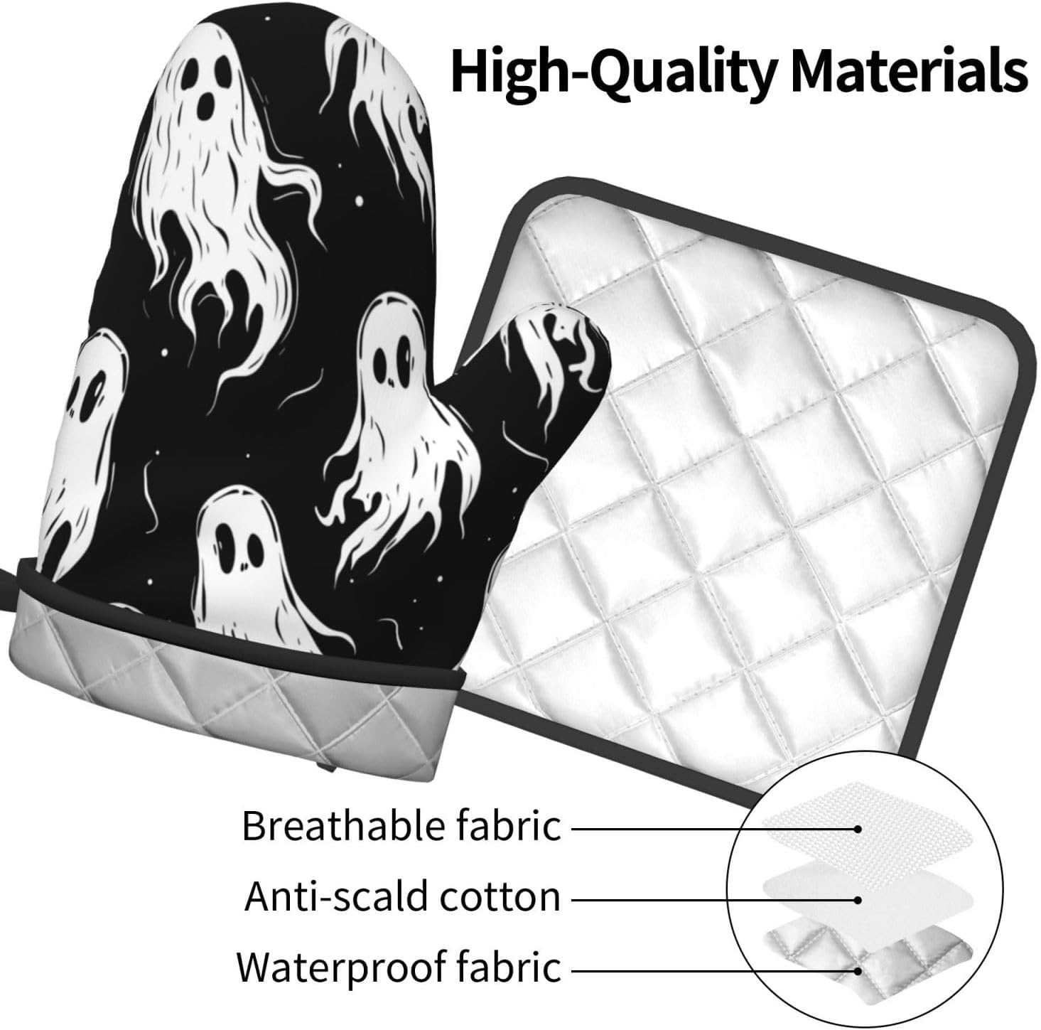 Gothantine Halloween Ghost Oven Mitts Pot Holders Set