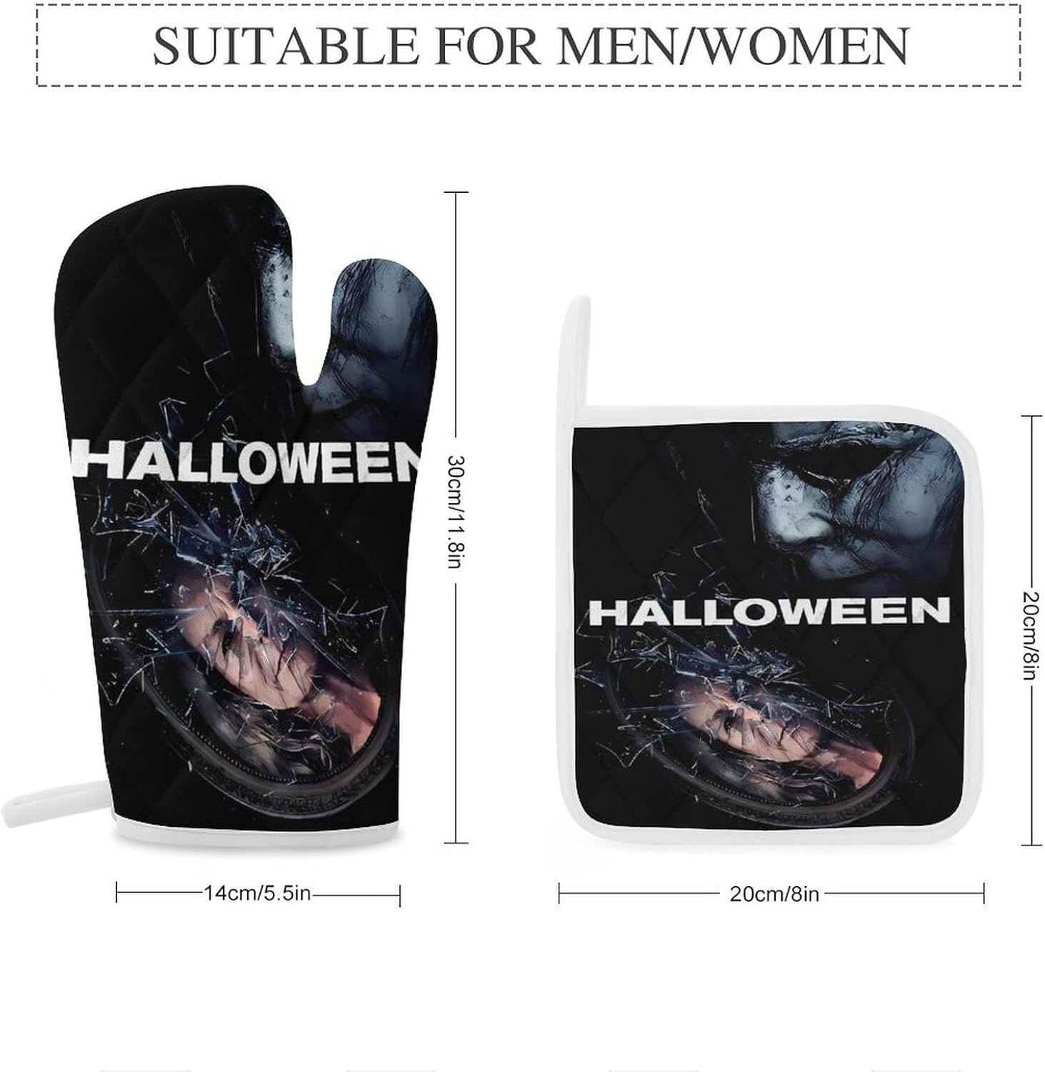 Oven Mitts Pot Holders Set Halloween Michael Myers Gloves for Cooking Baking
