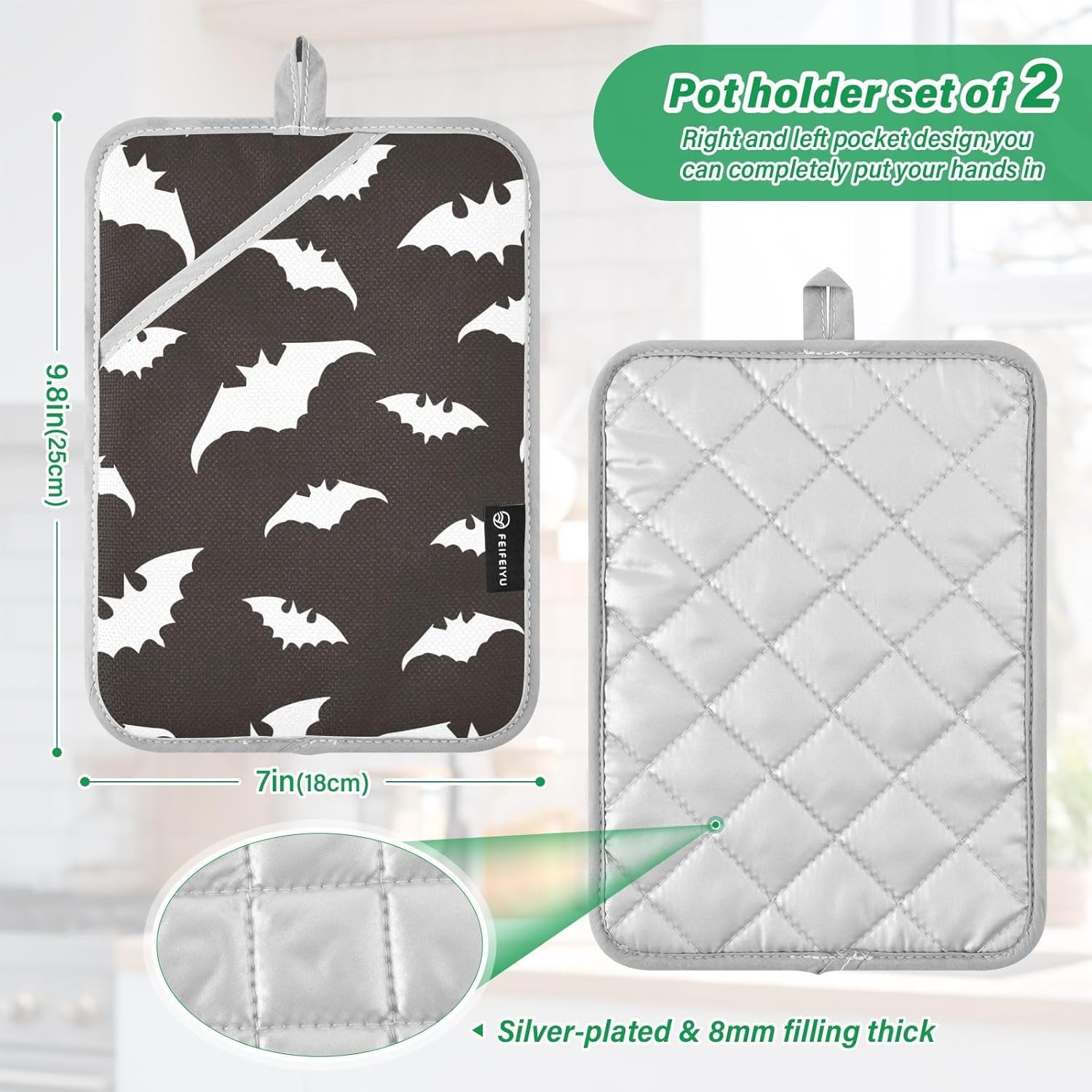 GAIGEO Halloween Bats Potholders Set