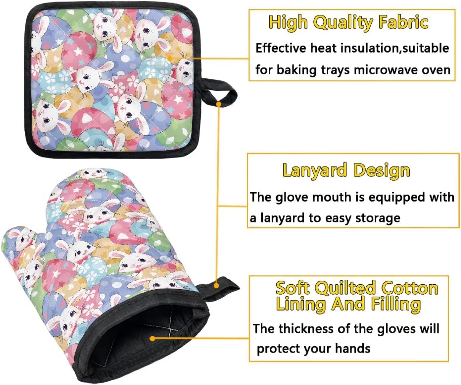 UNICEU Easter Rabbit Oven Mitts Pot Holders 4-Piece Set
