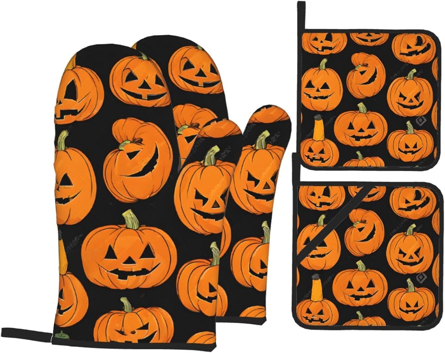 Vuiopuf Halloween Pumpkin Oven Mitts 4-Piece Set