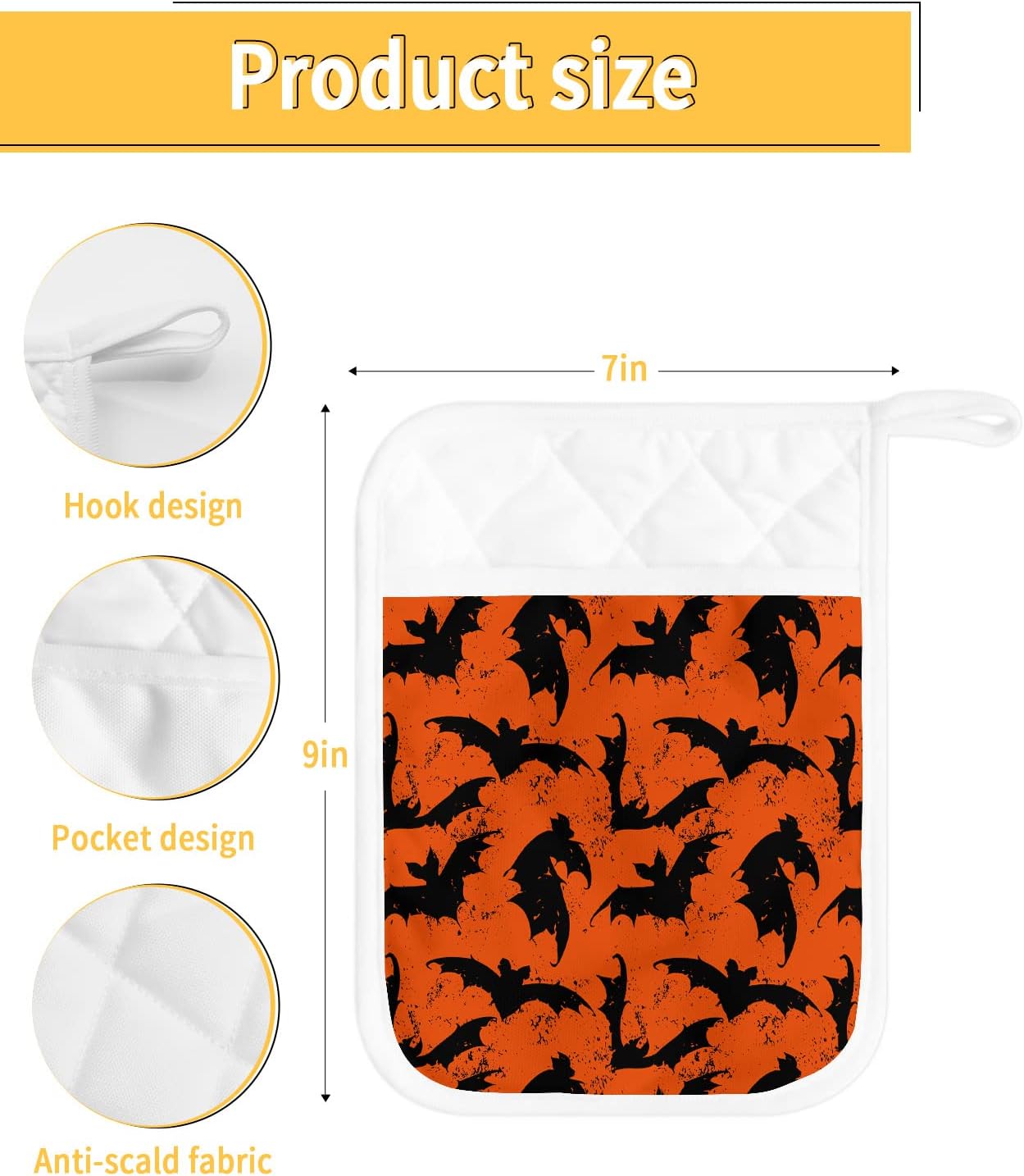JasmineM Halloween Bat Potholders Set