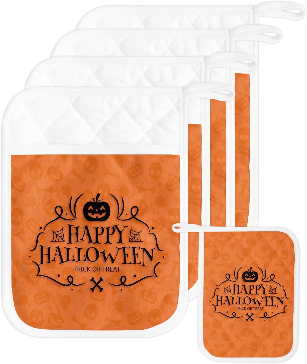Halloween Pumpkin Orange 5PCS Pot Holders with Pockets and Loops