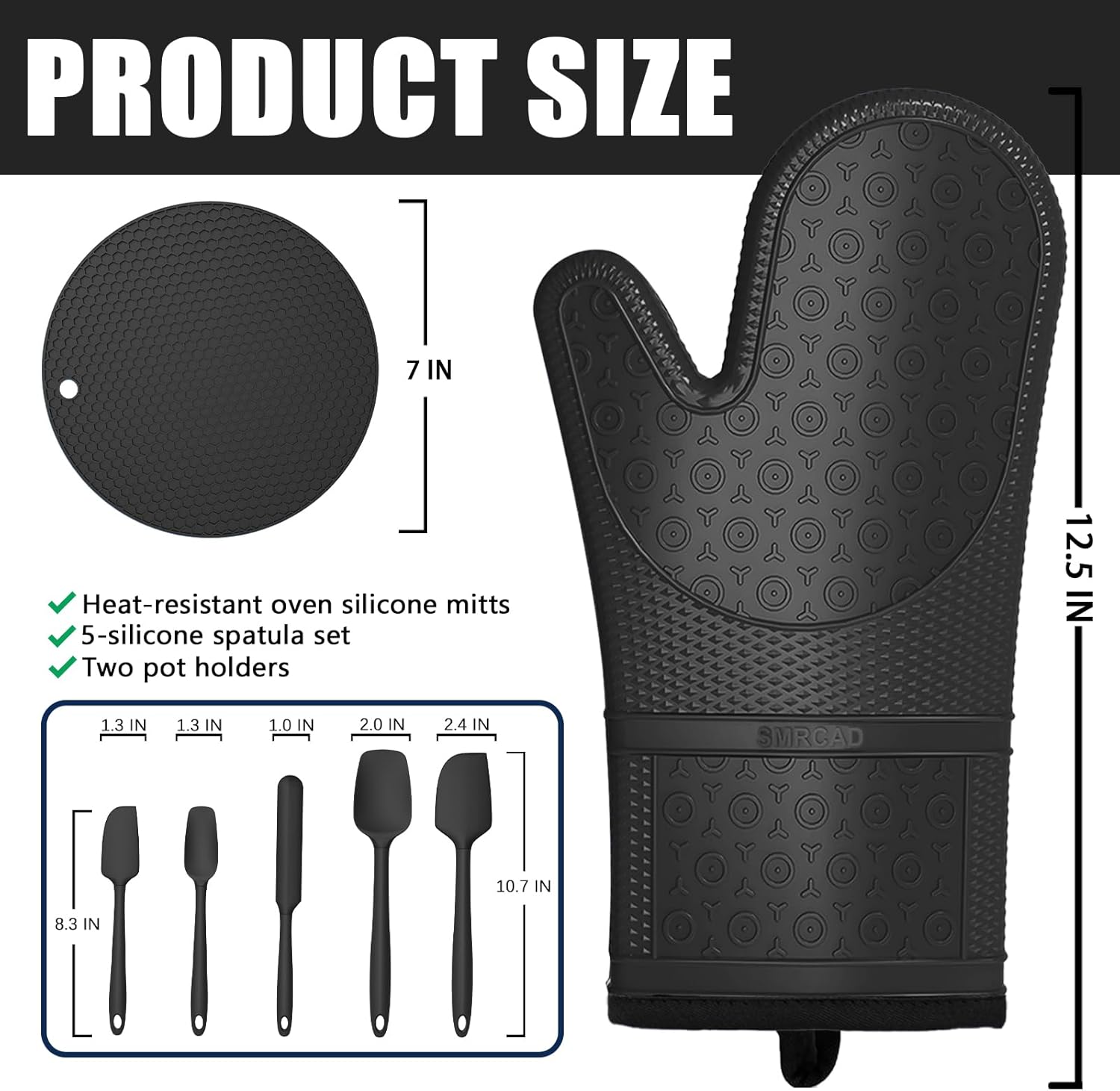 SMRCAD Silicone Oven Mitts with 5 Spatulas Set