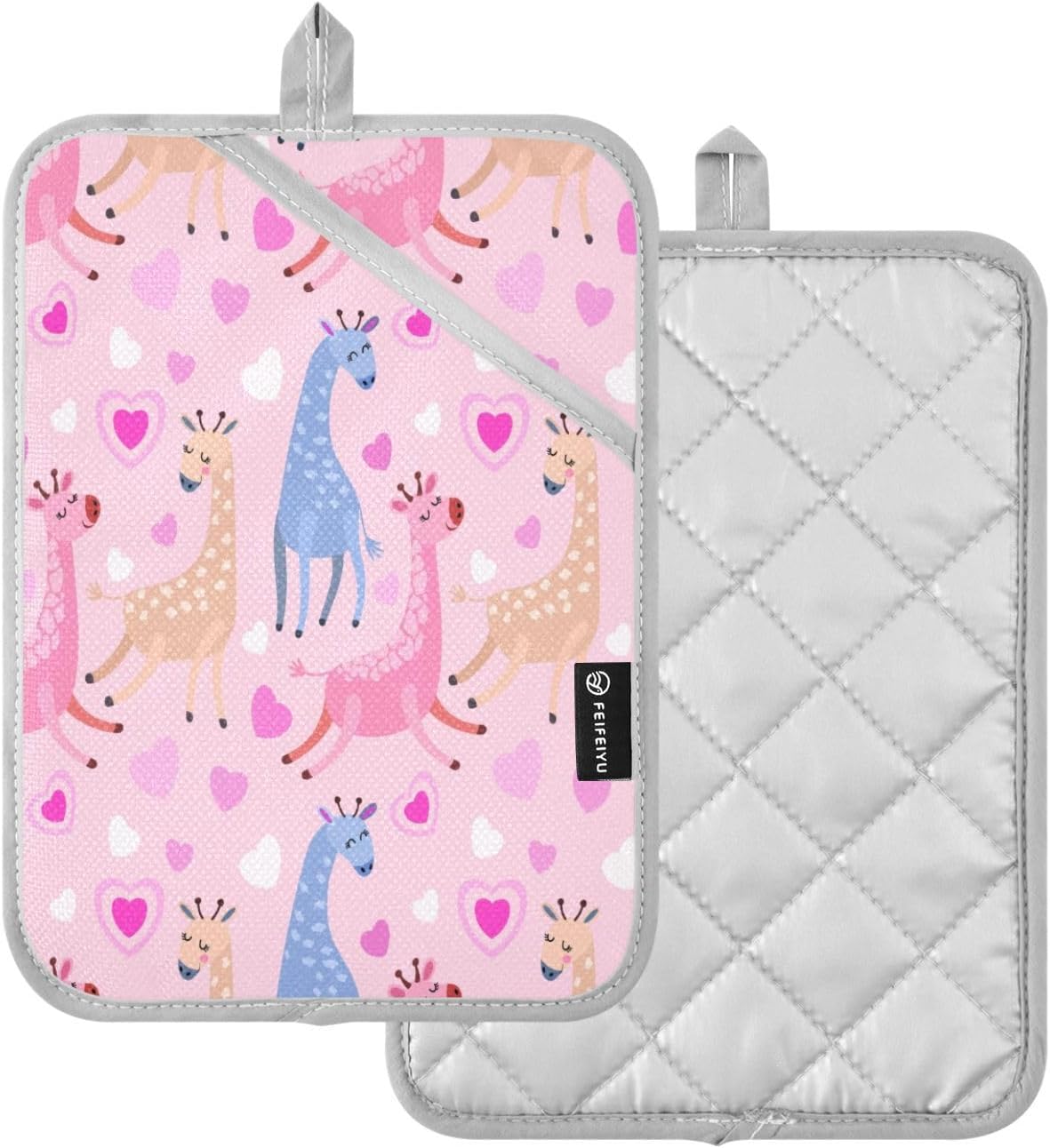 KCldeci Cute Giraffe Heat-Resistant Potholders for Baking Cooking as a Gift
