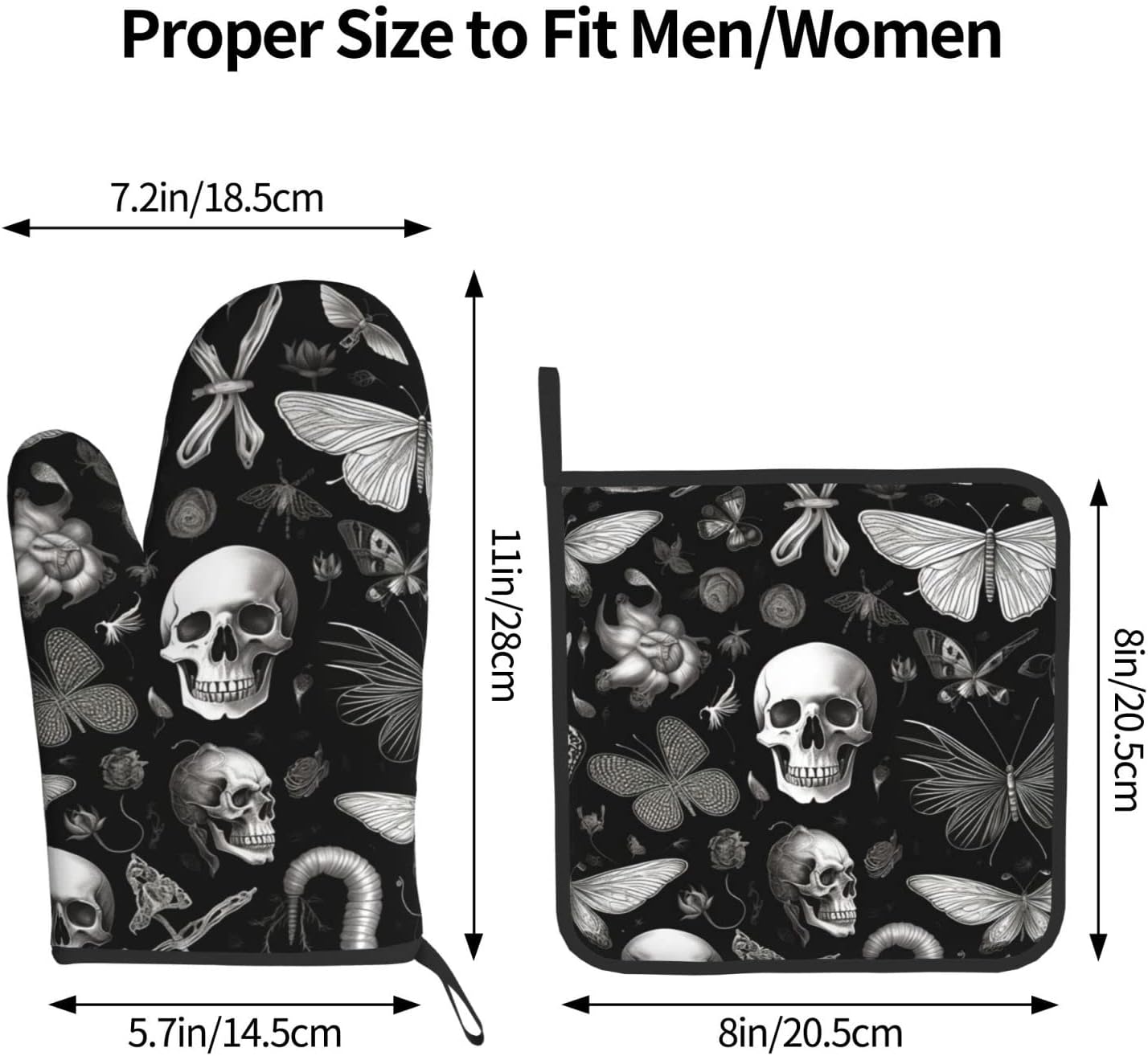 Halloween Black Butterfly Goth Skull Oven Mitts