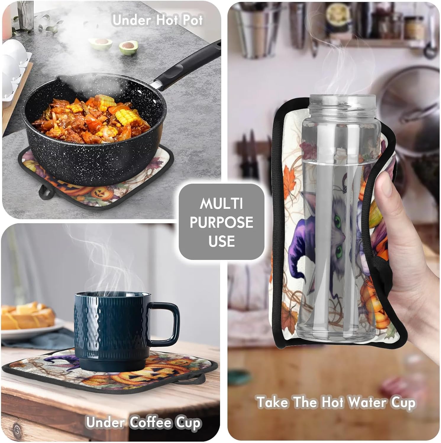 Aglebo Halloween Pumpkin Cats Oven Mitts Pot Holders Set of 2