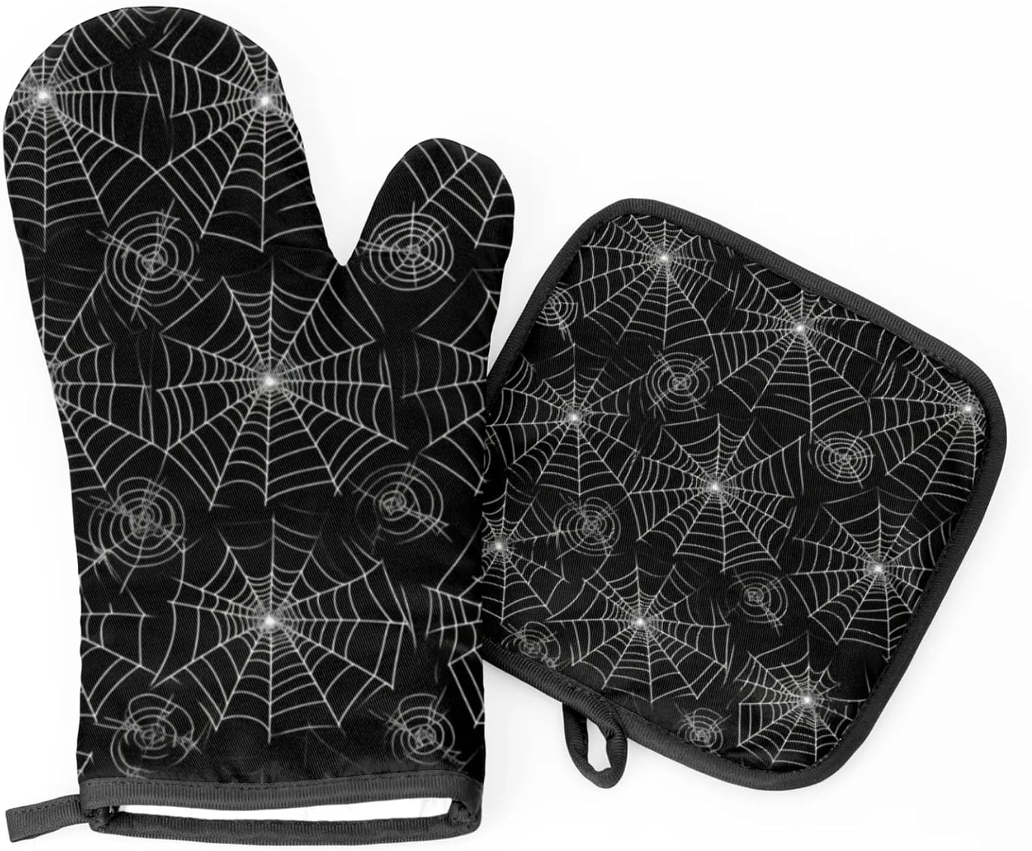 V Halloween Oven Mitts with Pot Holder Set Heat-Resistant Cooking Gloves