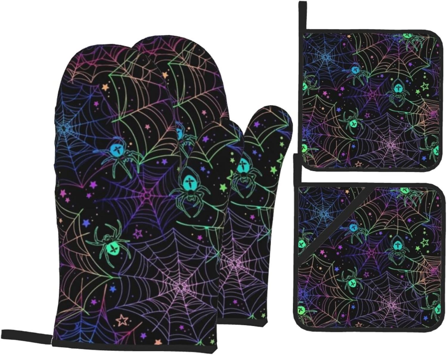Halloween Psychological 4-Piece Oven Mitts Set for Kitchen