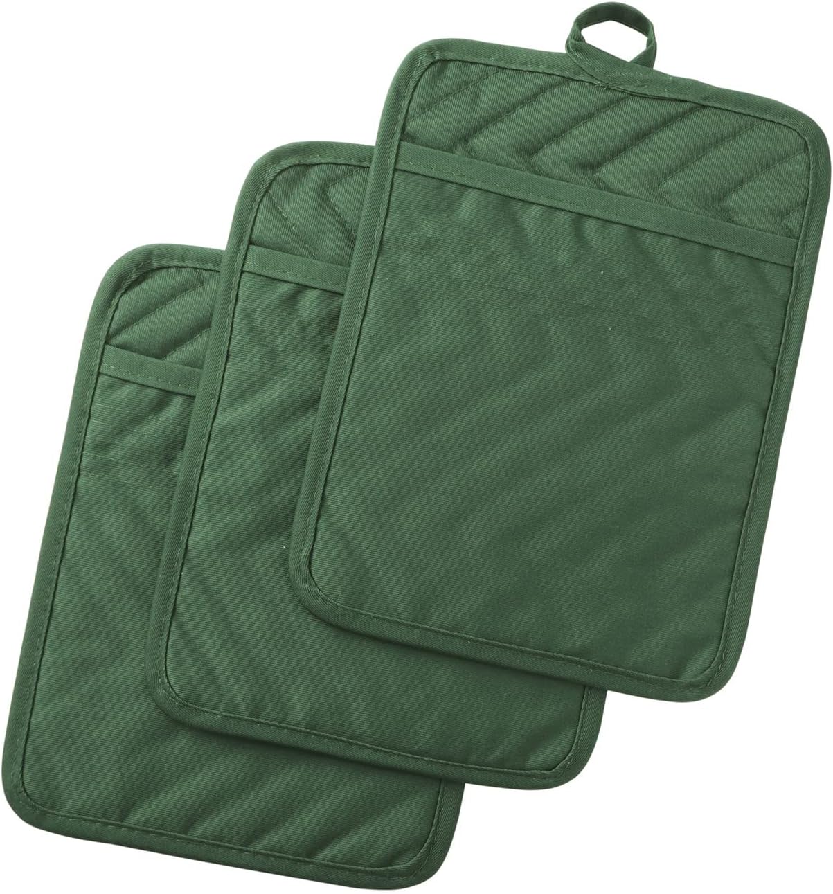 Anyi 7x9 Heat-Resistant Cotton Pot Holder Set 3-Pack Hunter Green