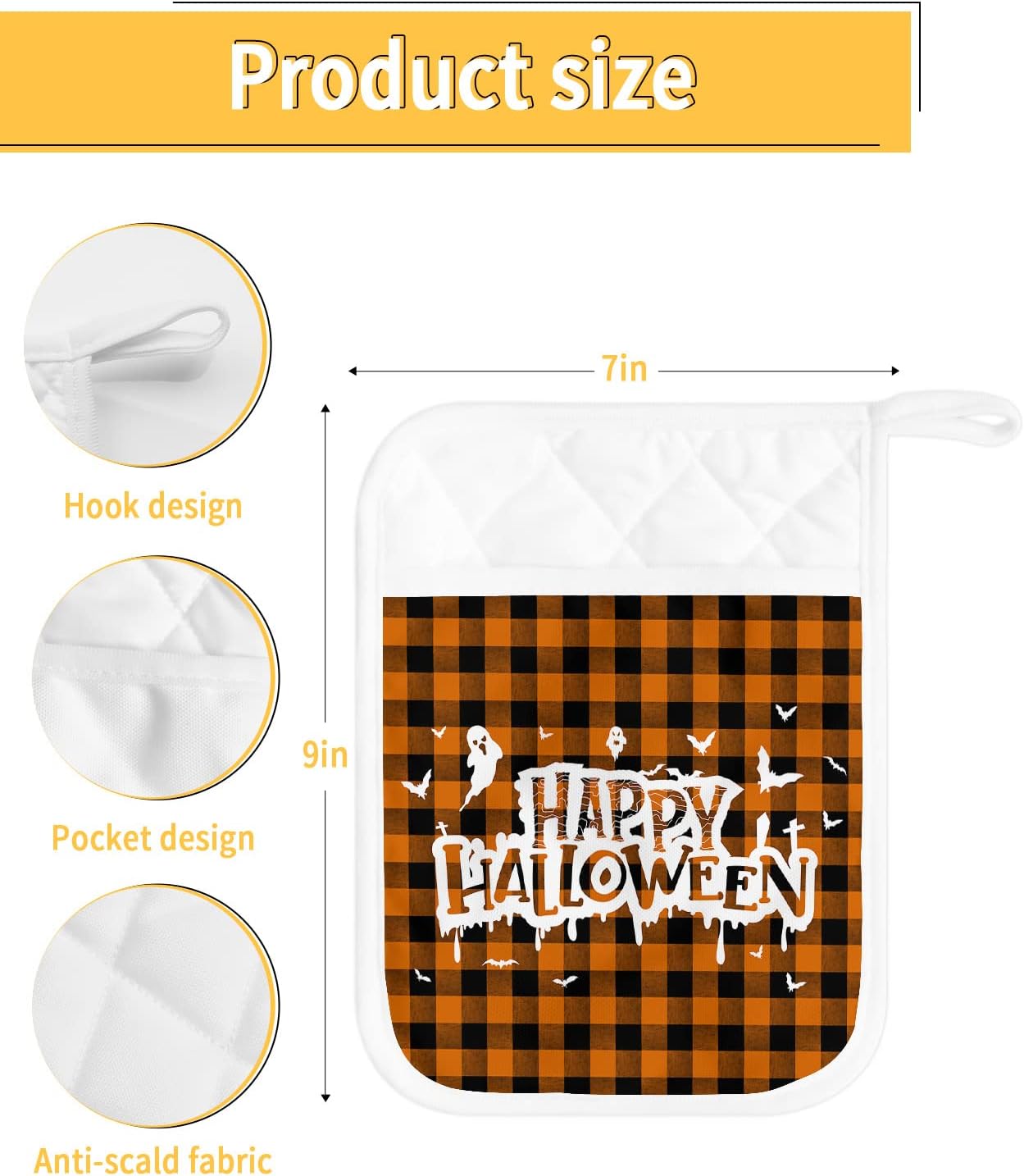 Halloween Ghost Pot Holder Set of 5 with Pockets for Kitchen Use