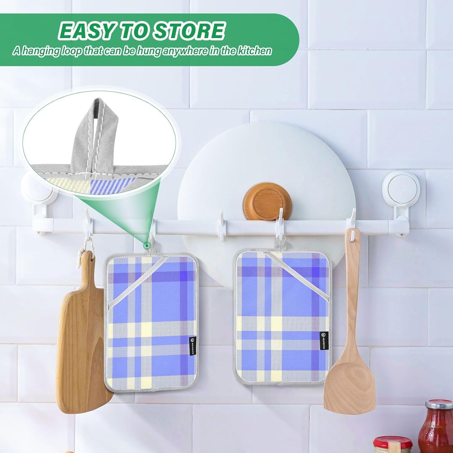 Kcldeci Check-in Blue and Lemon Two-Pack Pot Holder Set