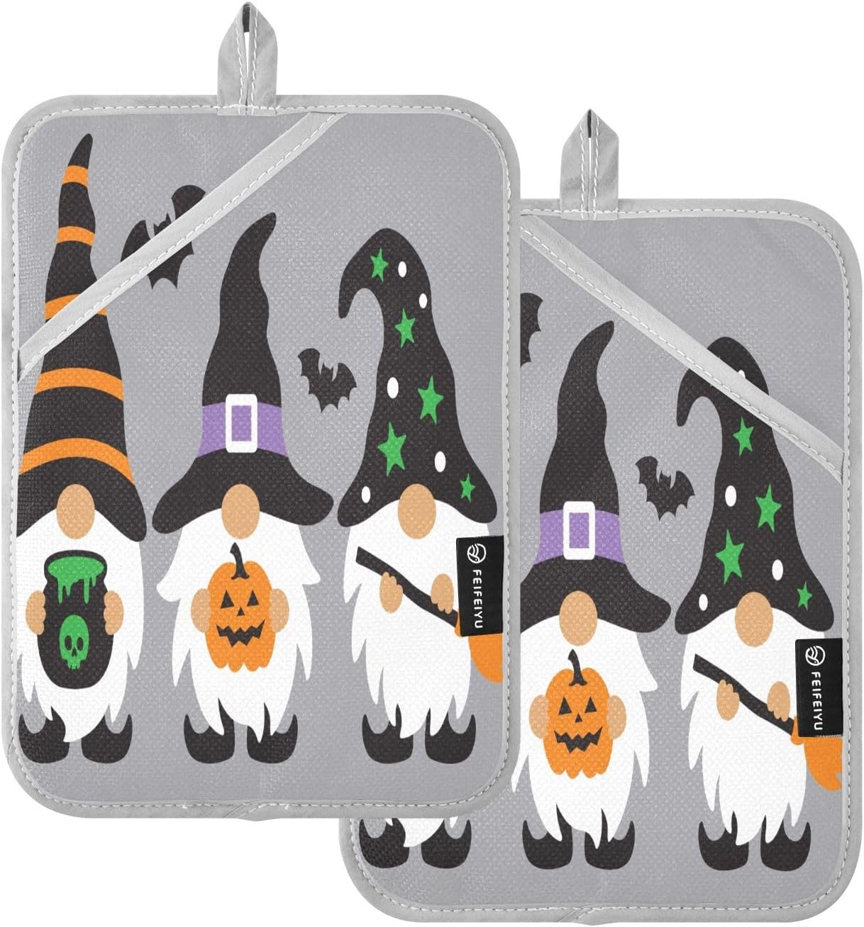 Happy Halloween Black Bat Potholders with Pockets 2 Pack