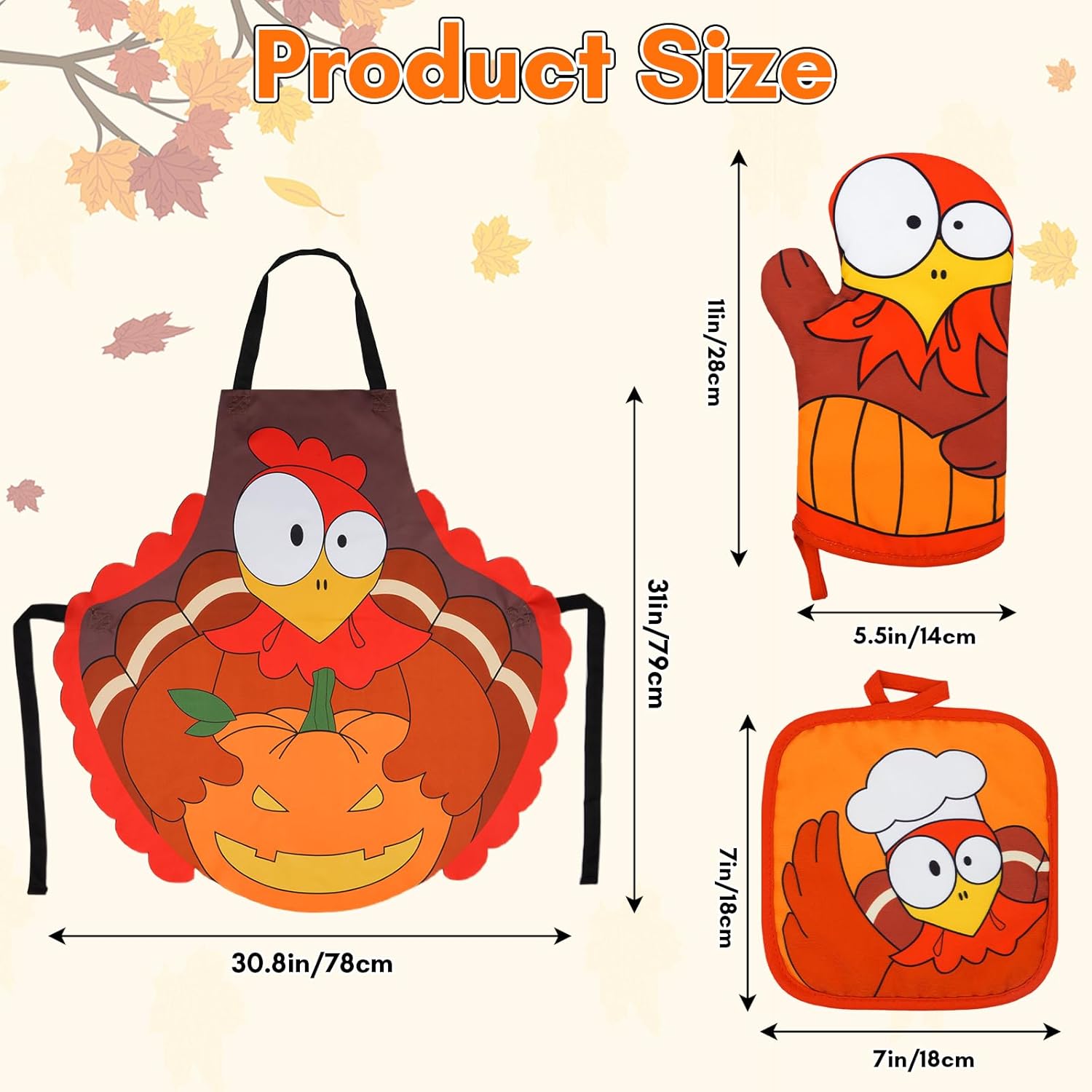 LSYDCARM Fall Oven Mitts 4Pcs Turkey Set with Apron
