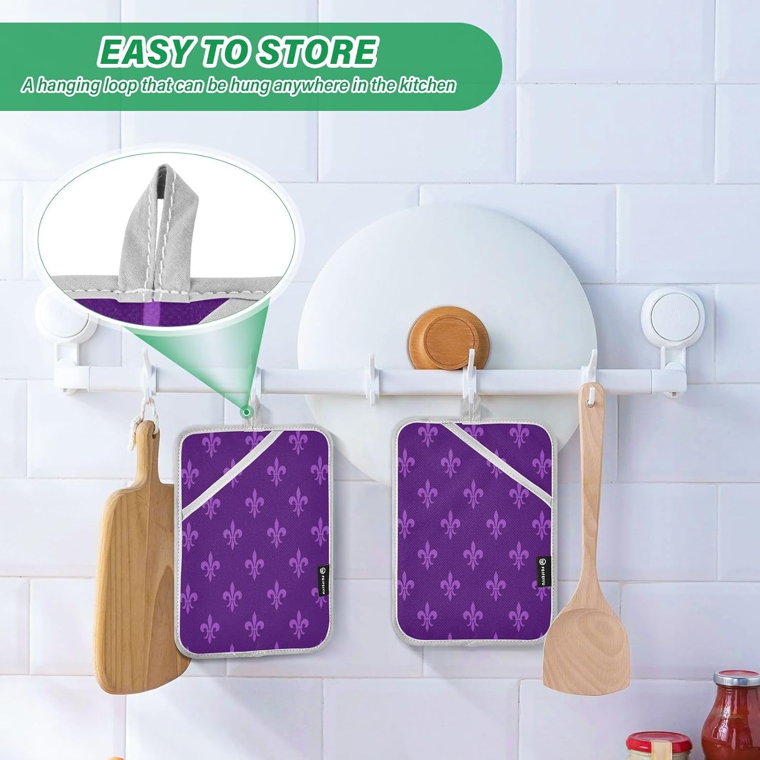 Kcldeci Mardi Gras Purple Carnival Festive 2-Pack Pot Holder Set Heat Resistant