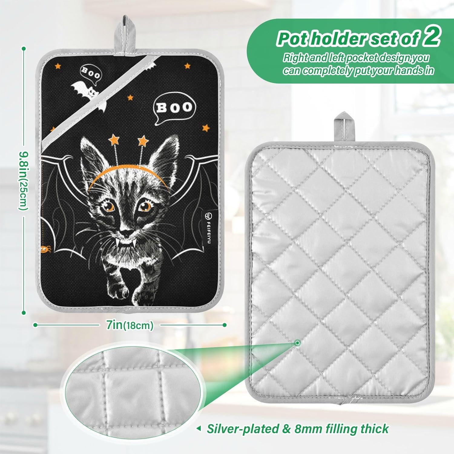 Cat with Bat Wings Potholders