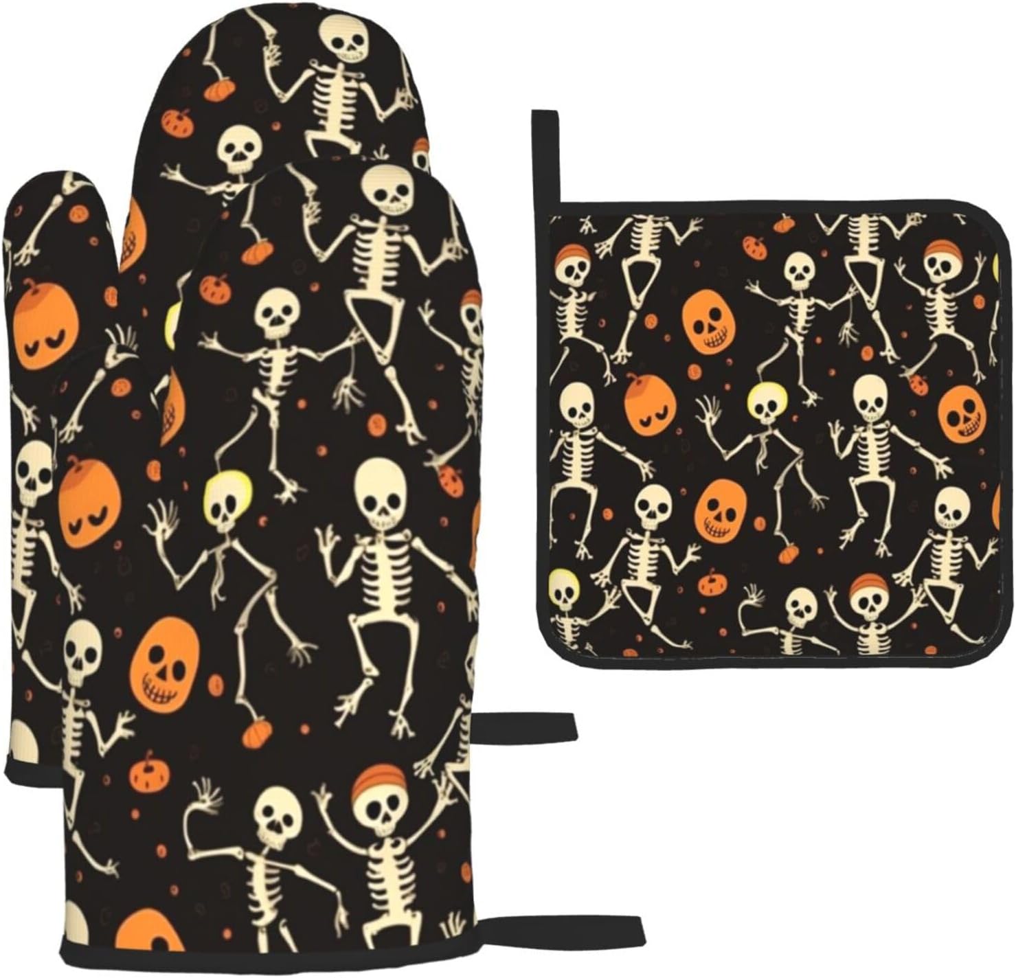 Funny Skull Halloween Oven Mitts Set - Heat-Resistant
