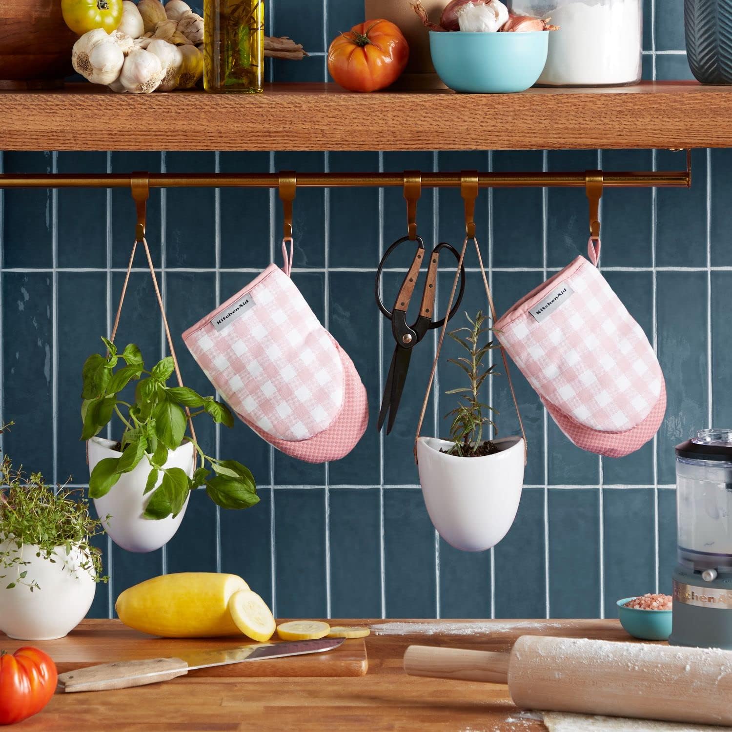 KitchenAid Gingham Mini Oven Mitts 2-Pack Dried Rose 1