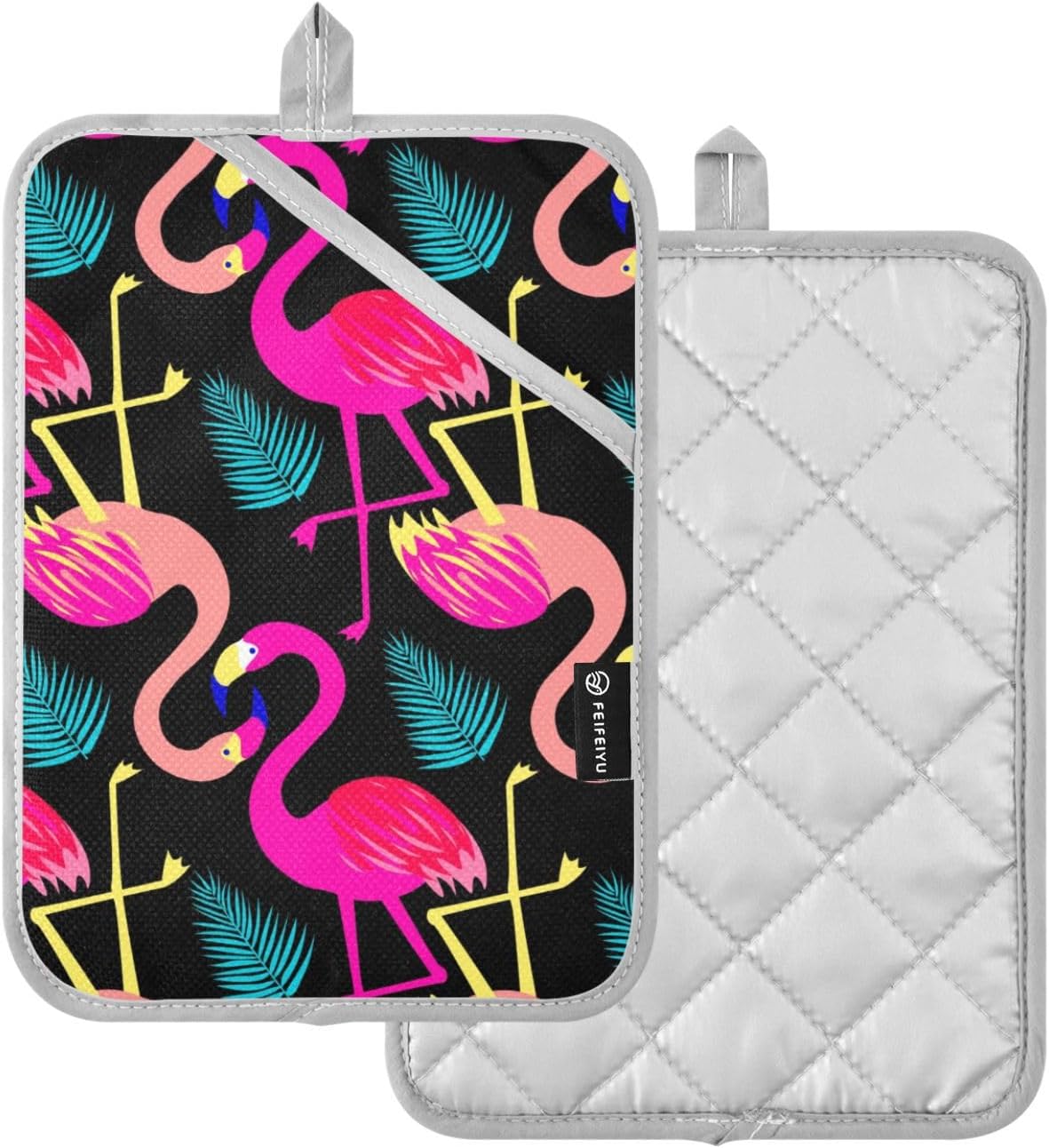 Bright Flamingo Birds Potholder Set