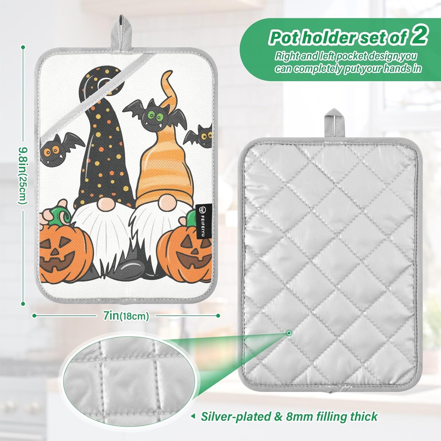 Halloween Gnome Potholders with Pockets 2 Pack