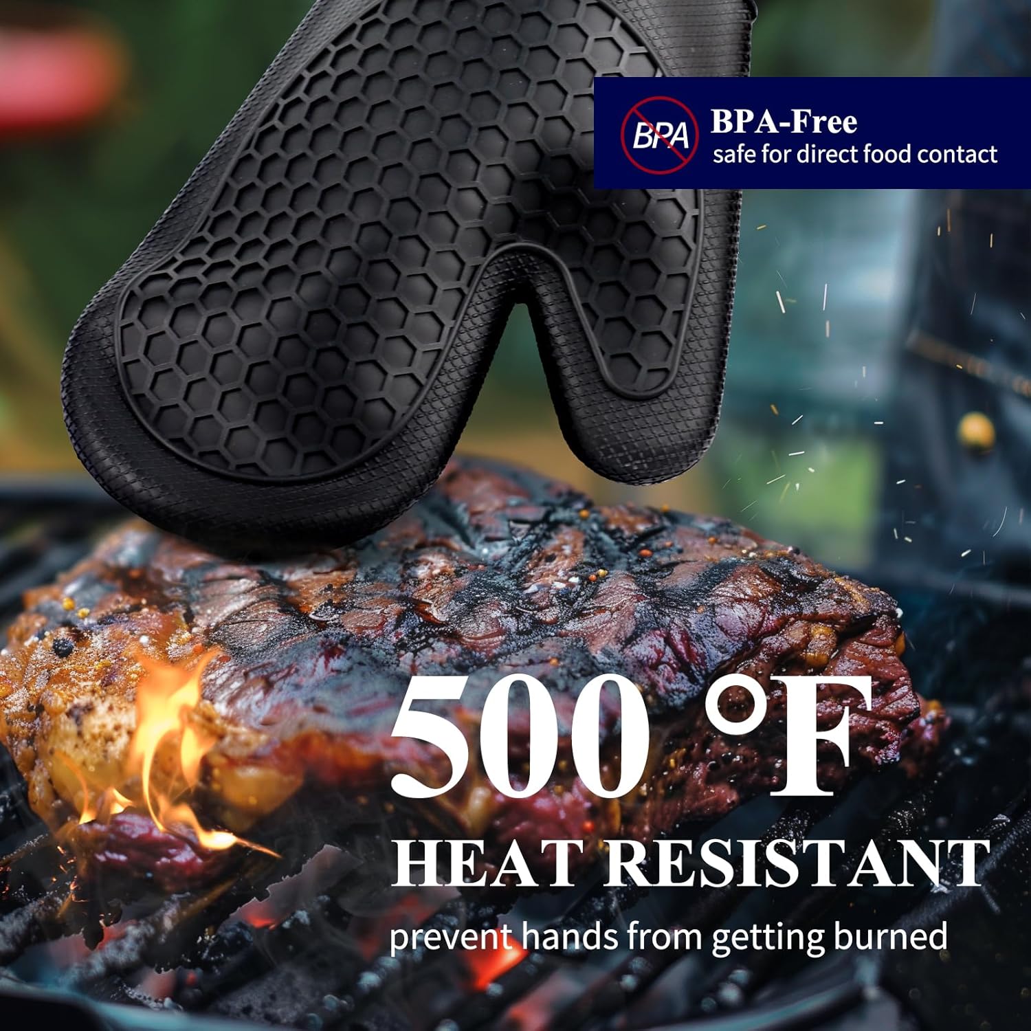 Two-Piece Heat-Resistant Silicone Oven Mitts for Baking Cooking