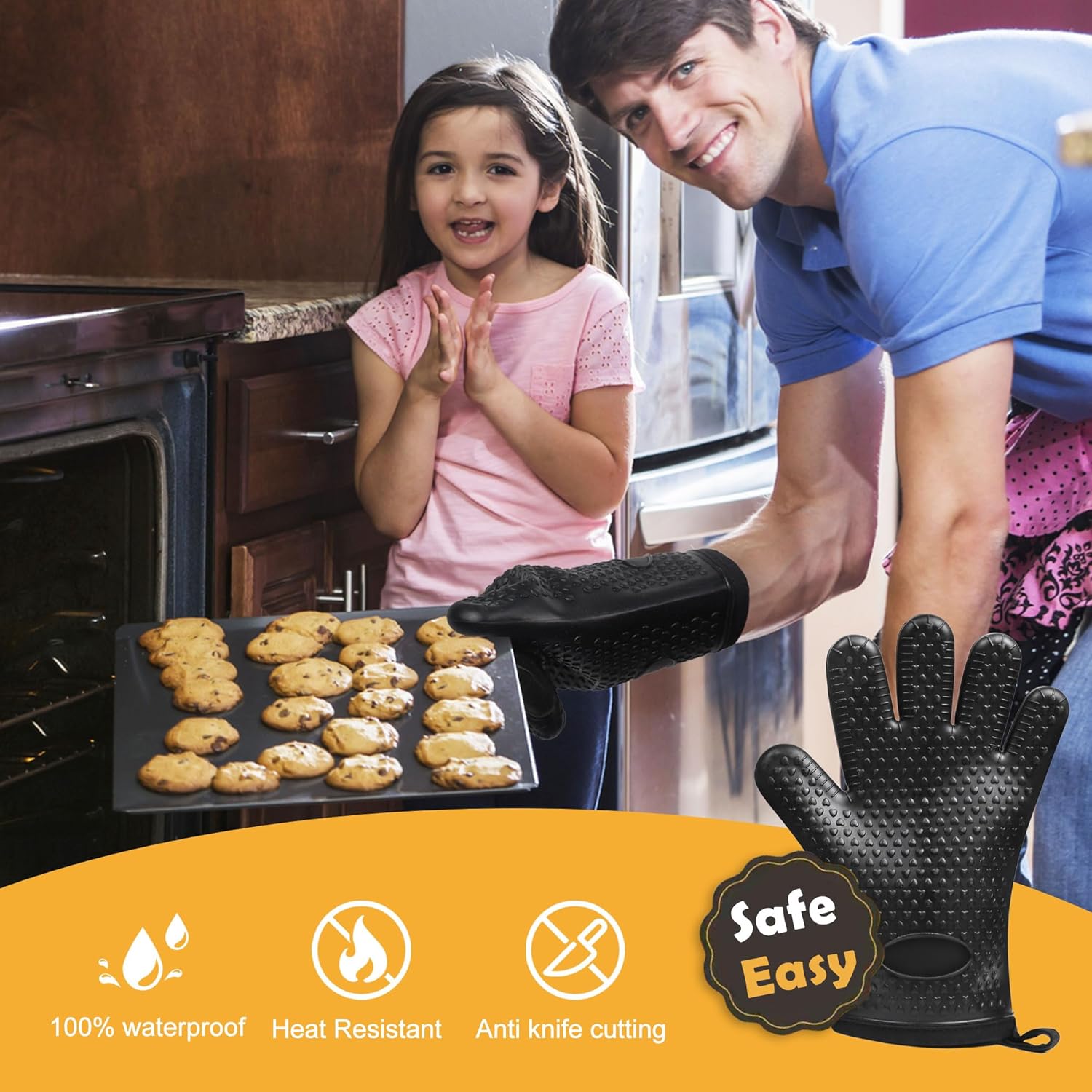2-Piece Silicone Oven Mitts Heat-Resistant 500 Degrees
