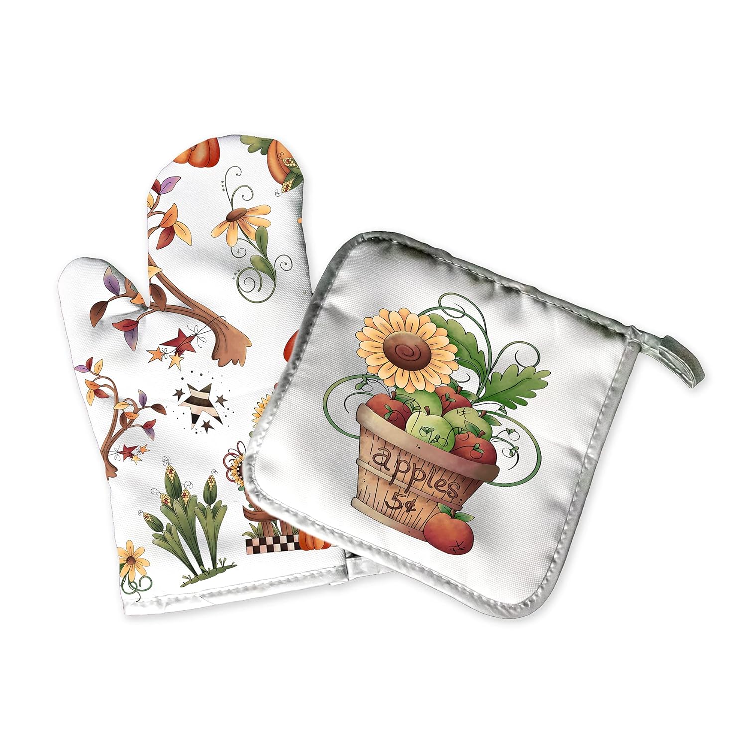 Autumn Fall Halloween Potholder Oven Mitt Set