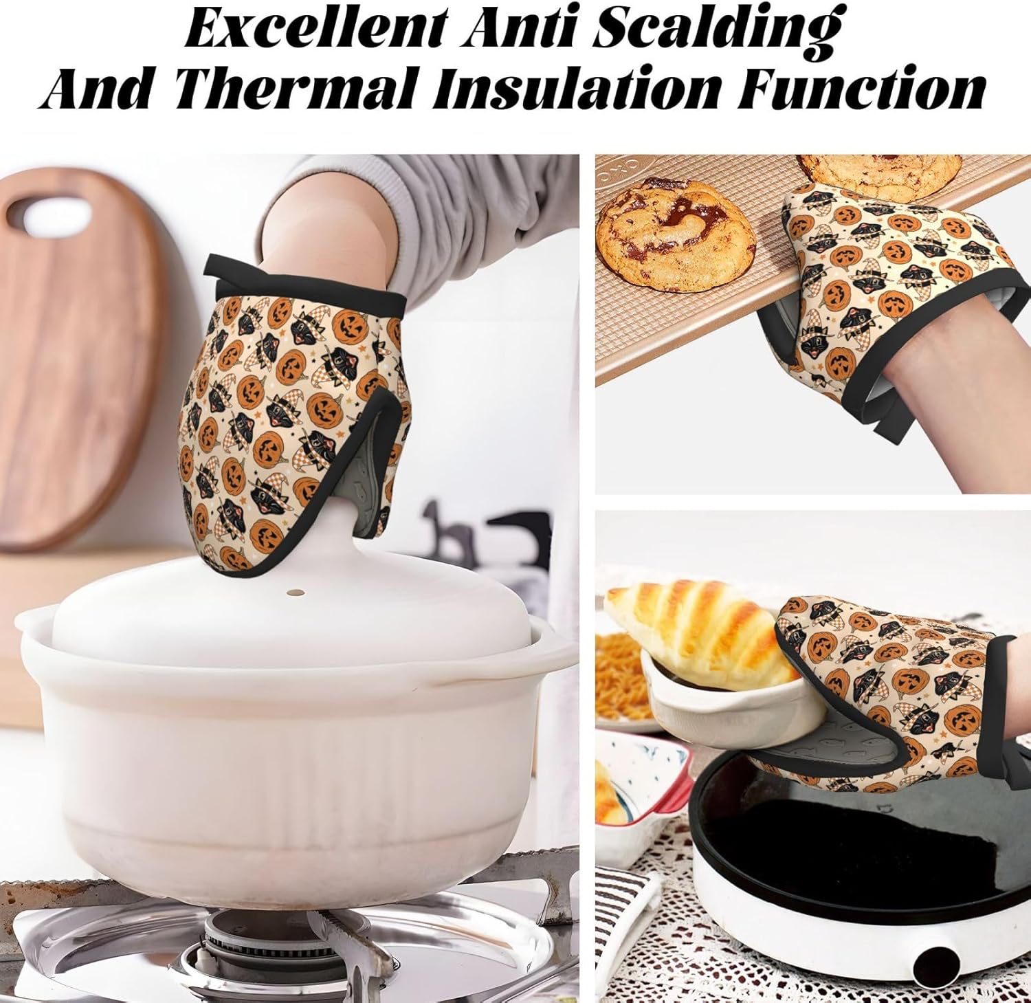 Mini Silicone Oven Mitts - Cat Pumpkin Halloween Gloves