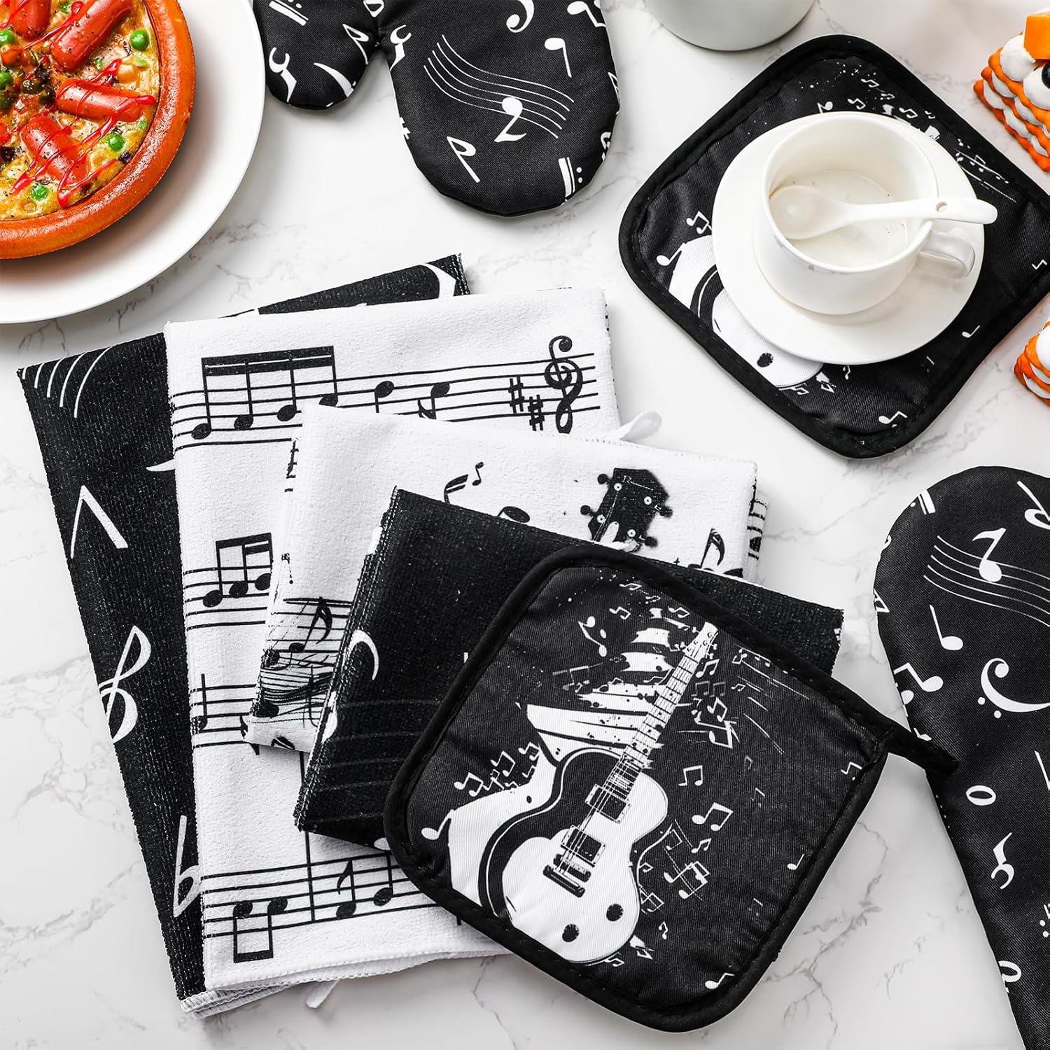 Comfortable Oven Mitts Pot Holders Set with Music Note Patterns