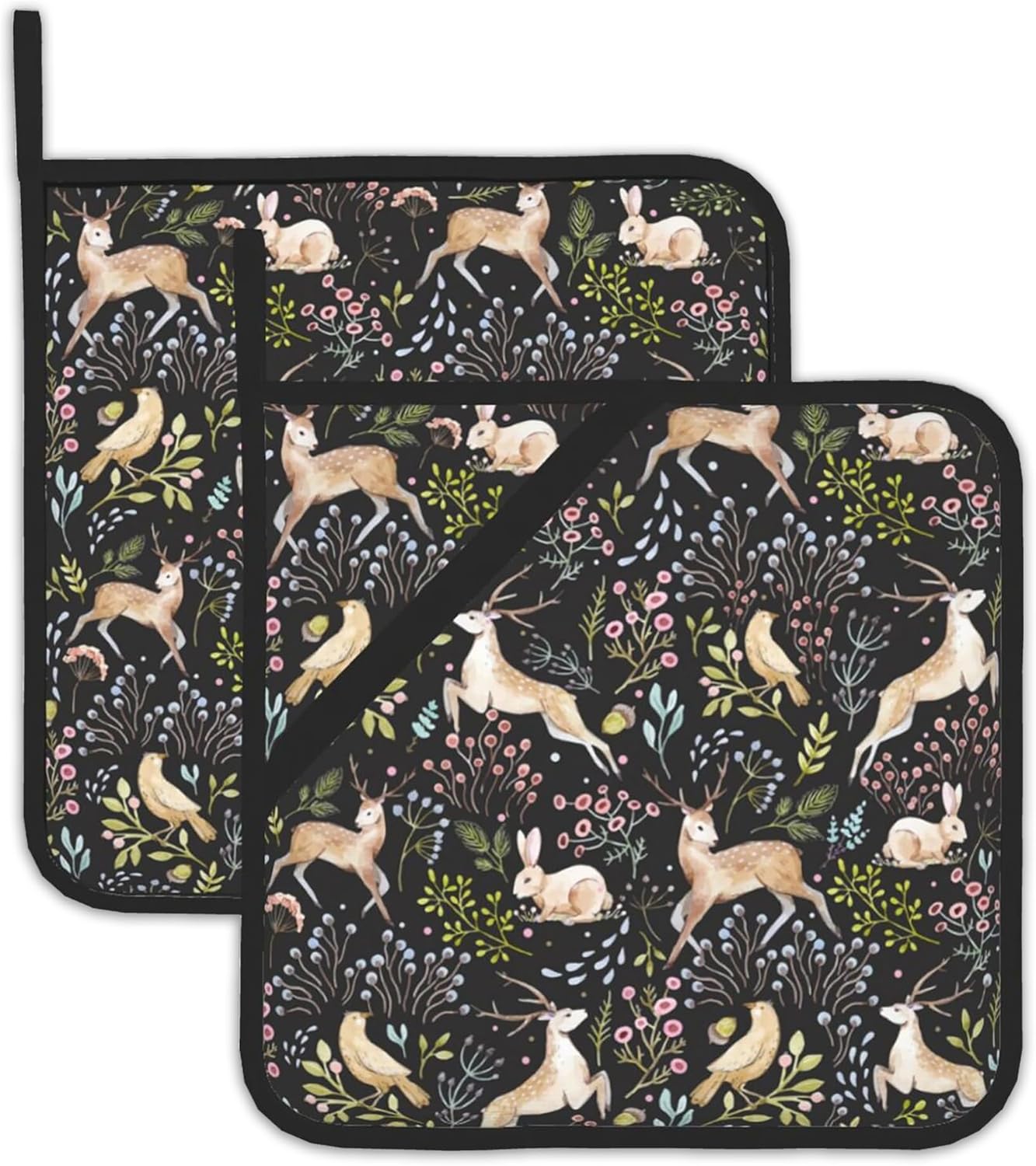2PCS Forest Deer Potholders Heat-Resistant